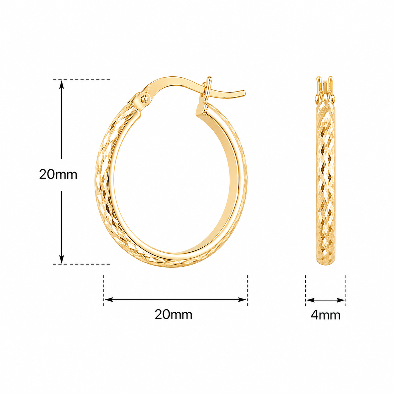 9ct Yellow Gold Diamond Cut Hoop Earrings – 20mm