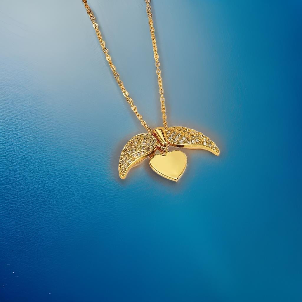 Angel Wings Necklace with embellished wings in cubic zirconias