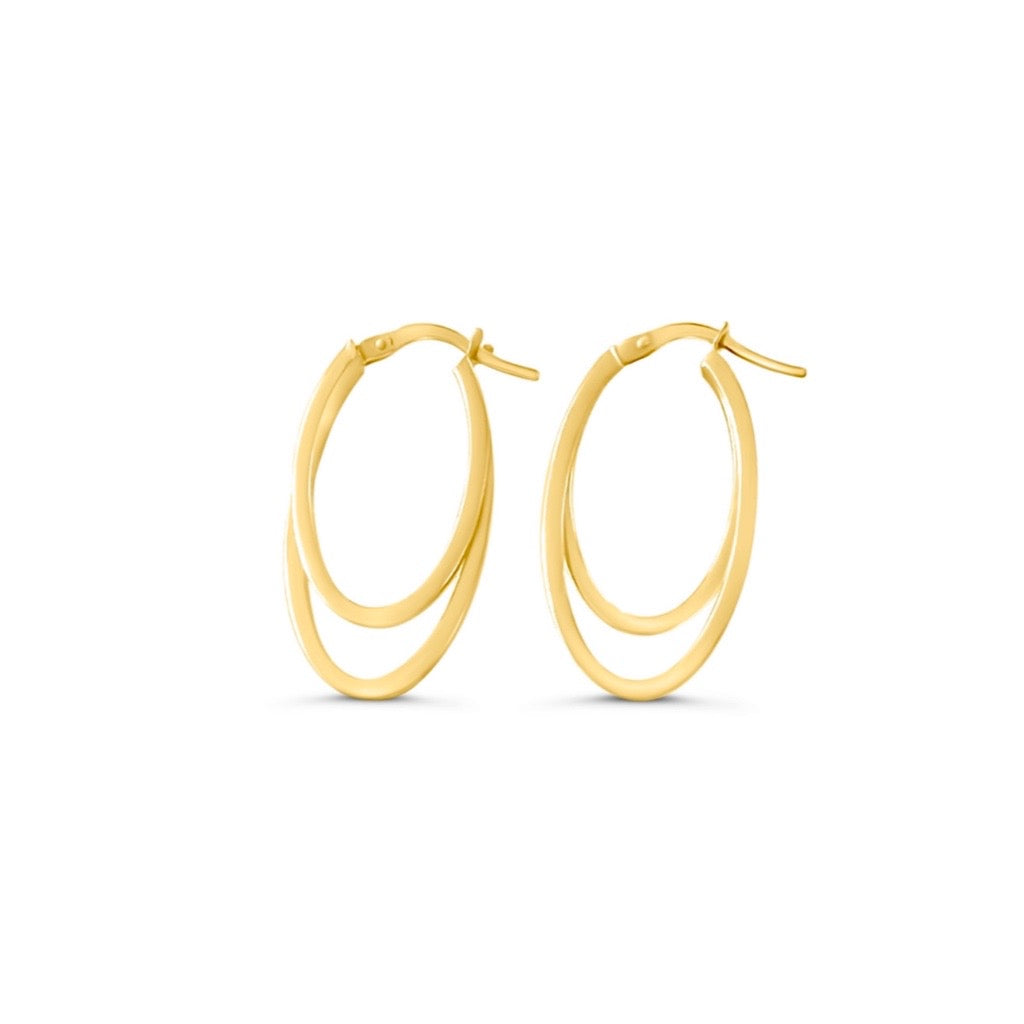 Double Layer Yellow Gold Oval Hoops (20mm x 10mm)