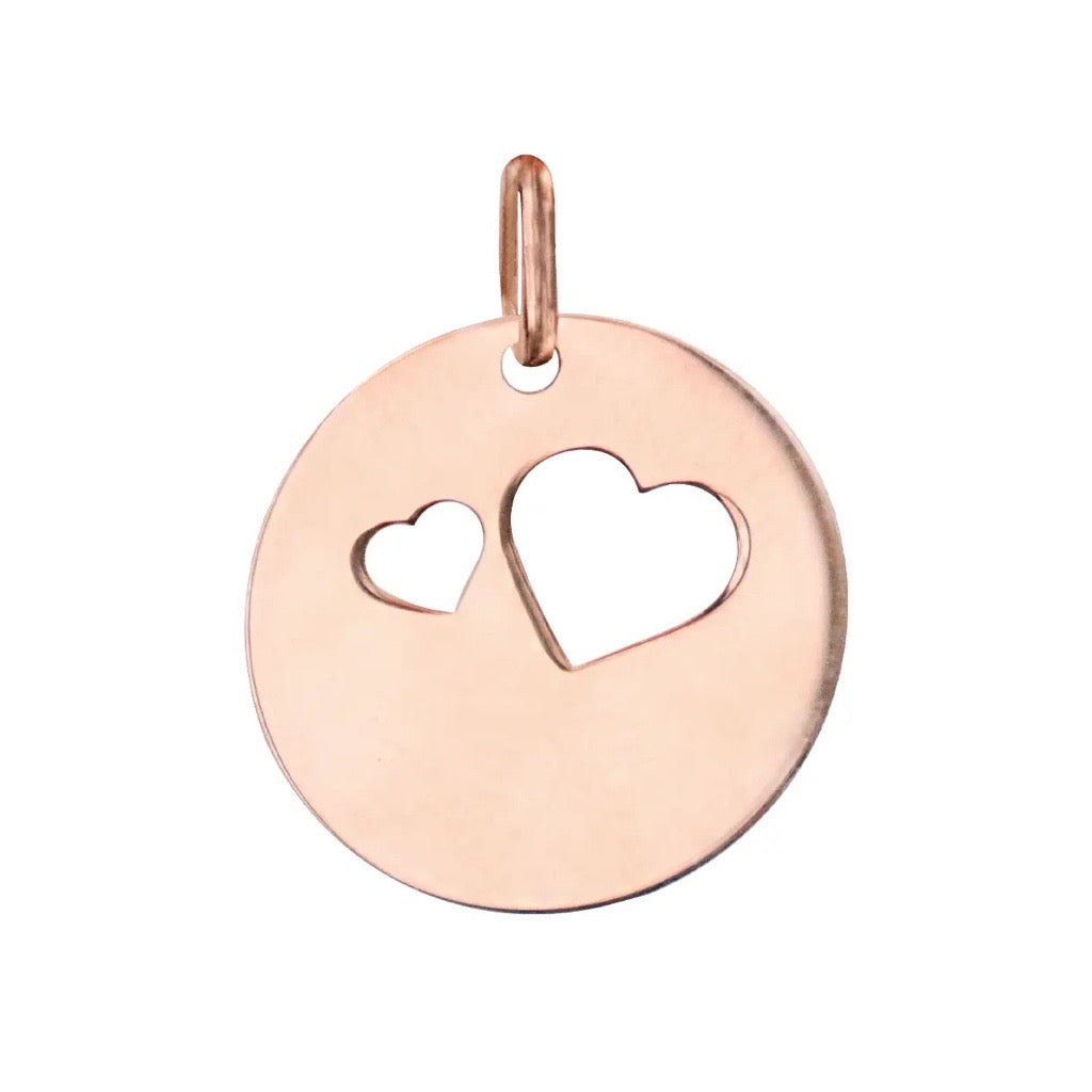ROSE GOLD DISC WITH HEART CUT OUTS IN 9KT ROSE GOLD