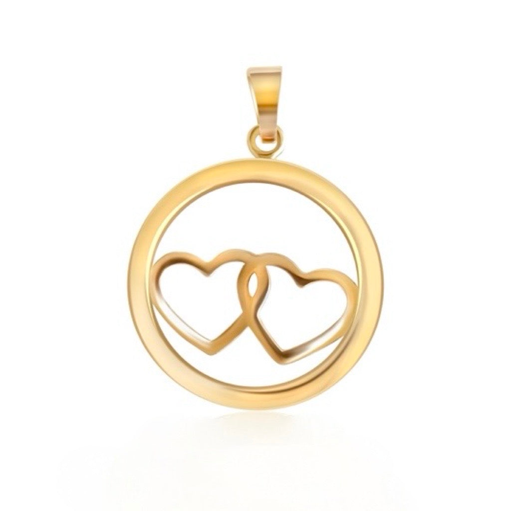 double heart circle pendant