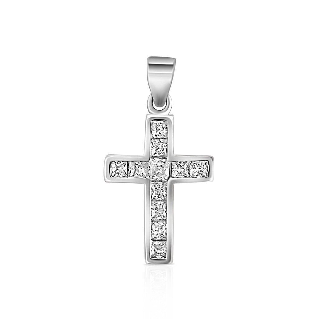 silver cross with cubic zirconias