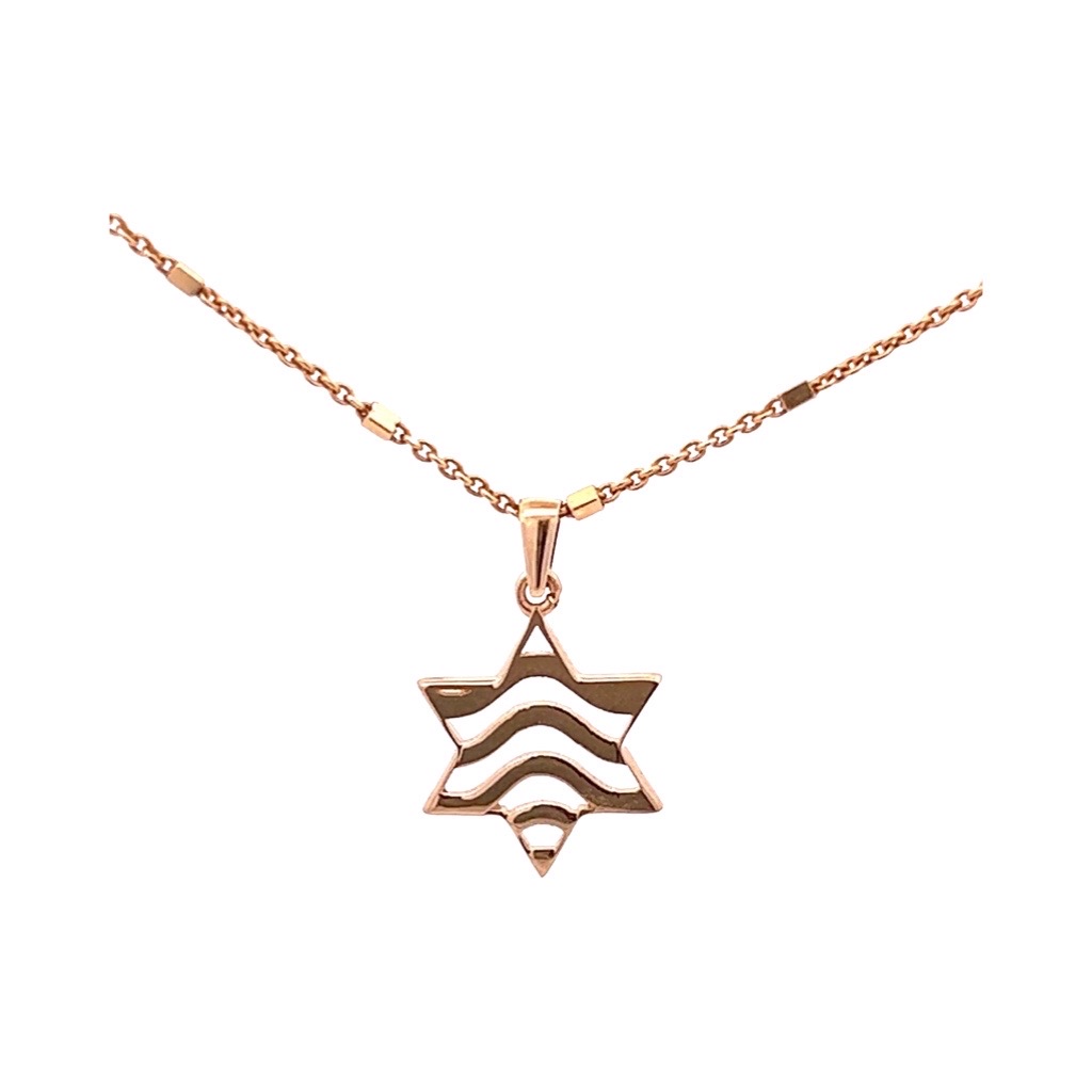 magen david in 9ct yellow gold with an intricate wave inside the design of the pendant.