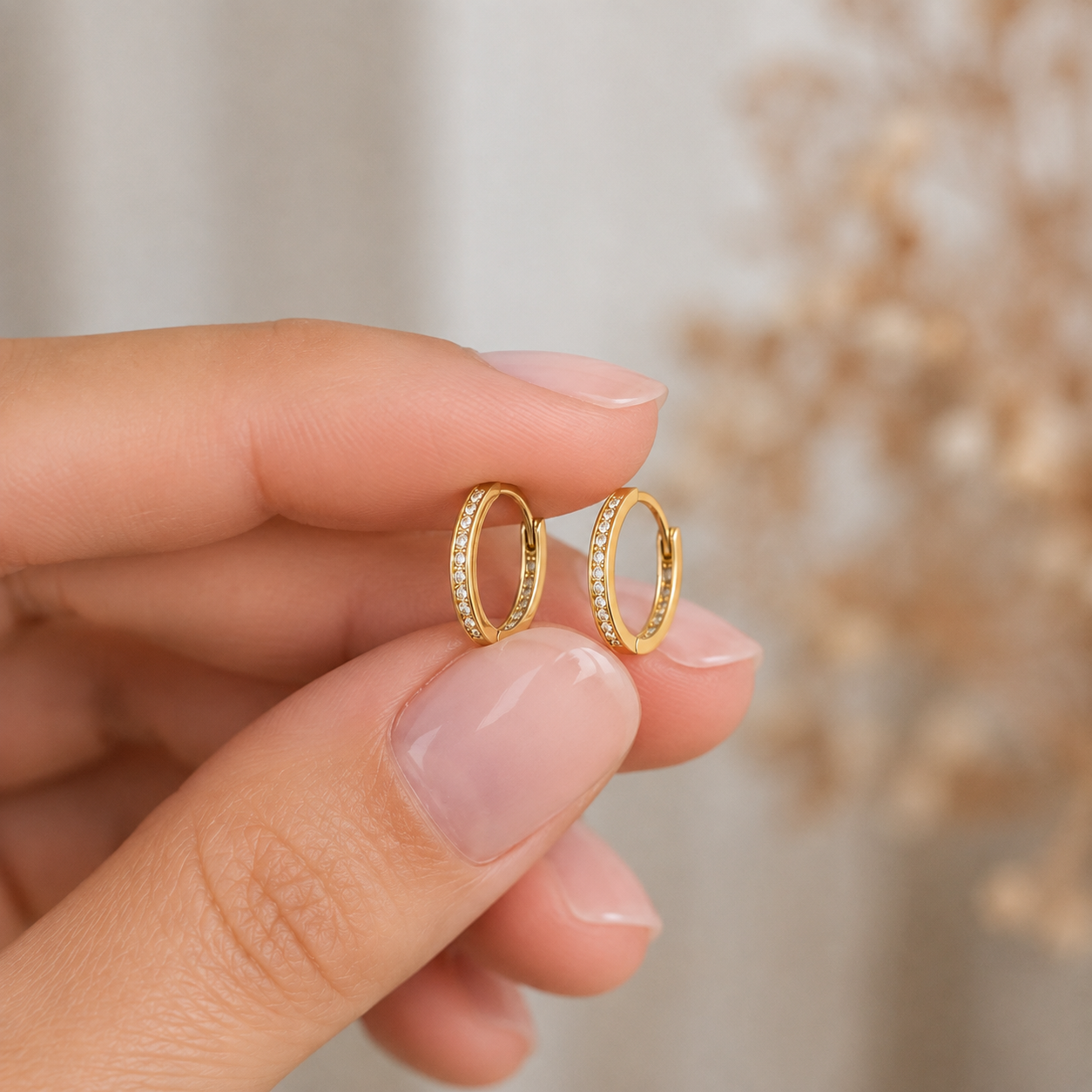 9ct Yellow Gold Oval Hoop Earrings with Cubic Zirconia 14mm x 10mm