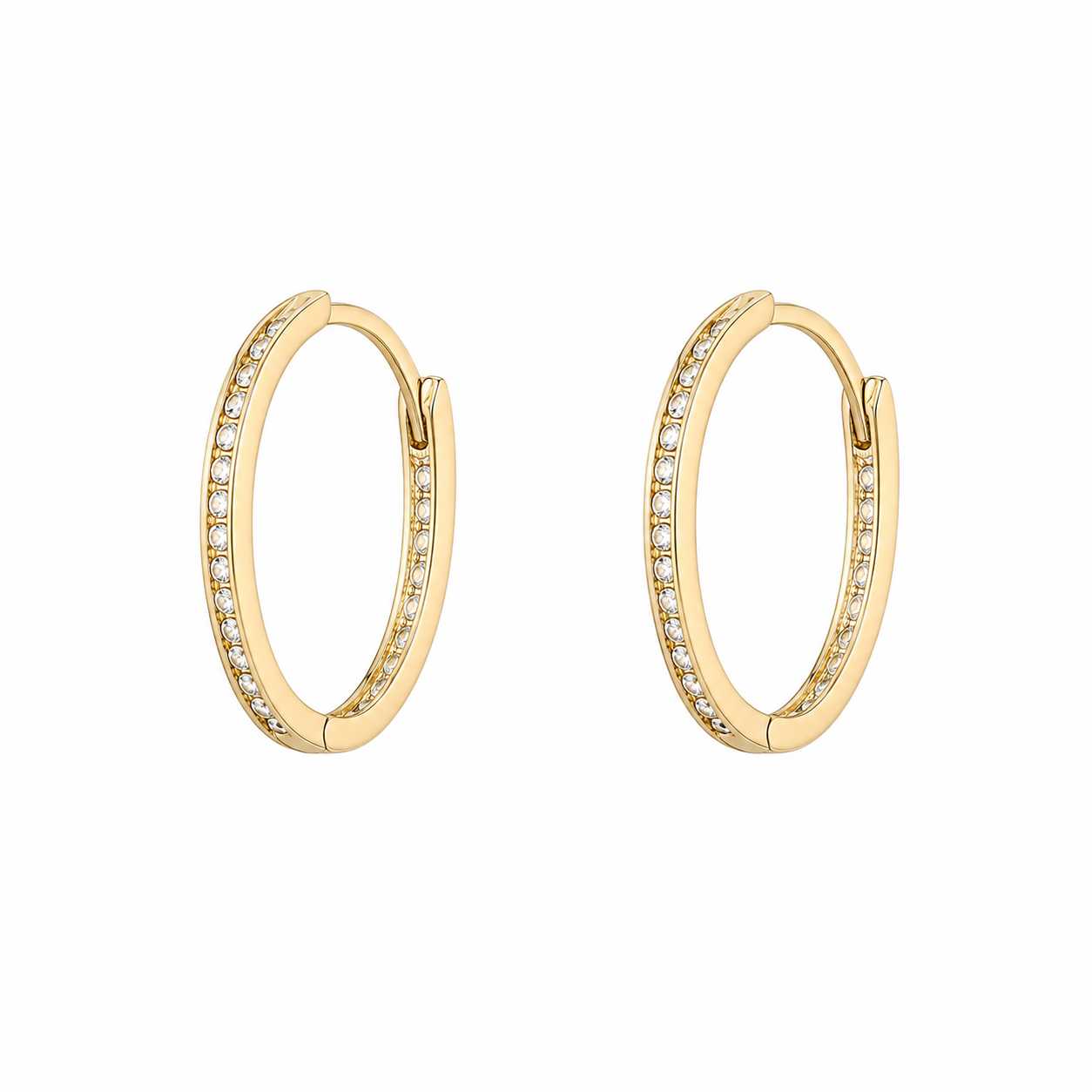 9ct Yellow Gold Oval Hoop Earrings with Cubic Zirconia 14mm x 10mm