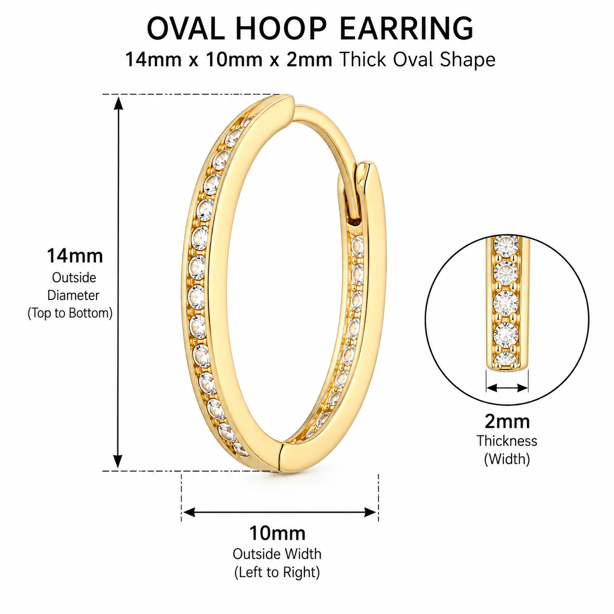 9ct Yellow Gold Oval Hoop Earrings with Cubic Zirconia 14mm x 10mm