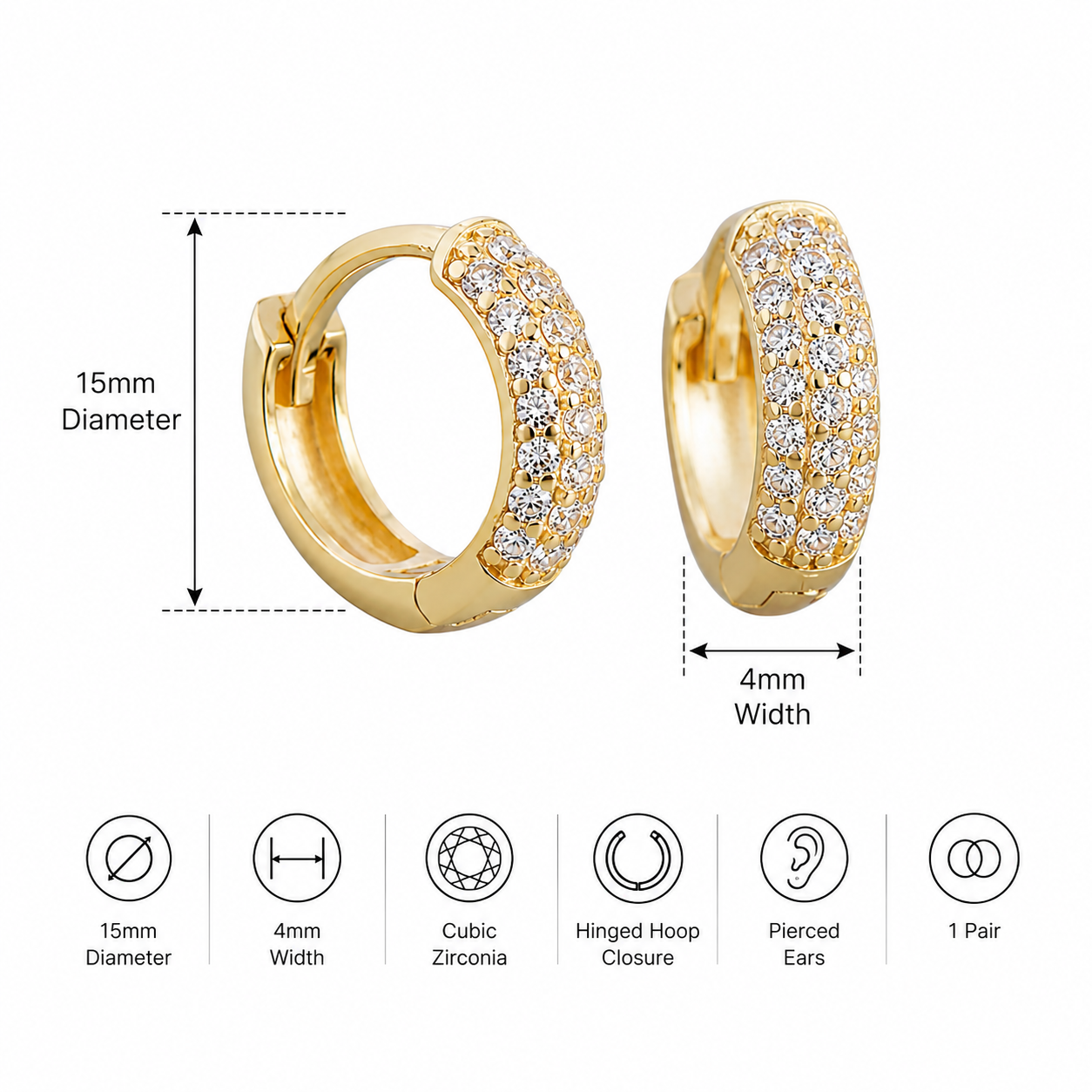 15mm x 4mm Elegant Hoop Earrings