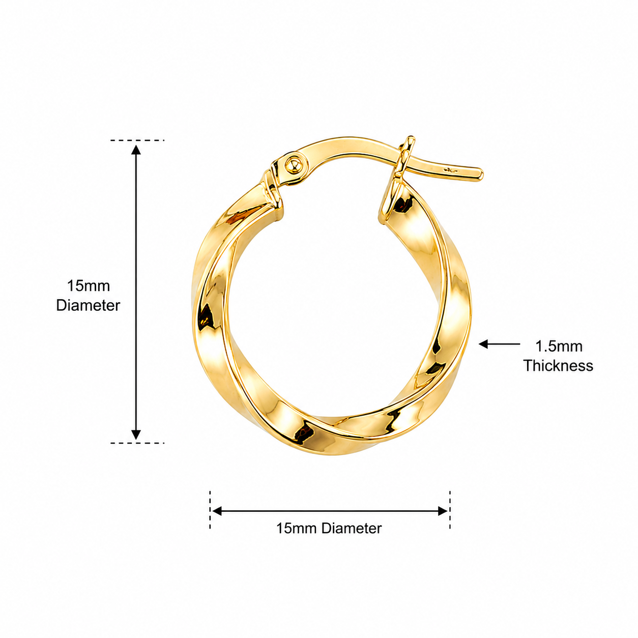9ct Yellow Gold Twisted Hoop Earrings – 15mm