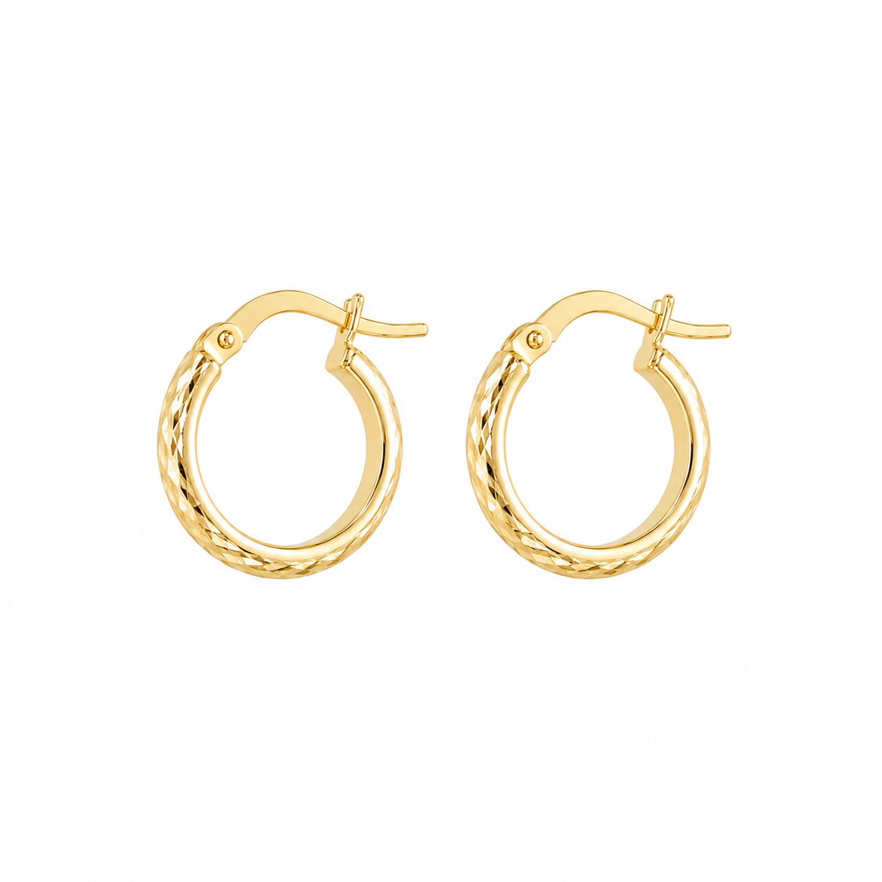 9ct Yellow Gold Diamond Cut Hoop Earrings – 15mm