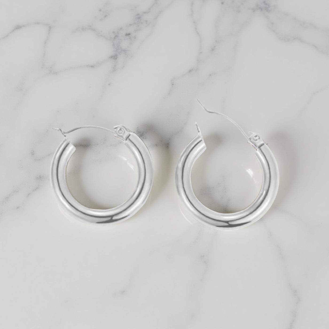 24mm x 4mm Silver Hoop Earrings