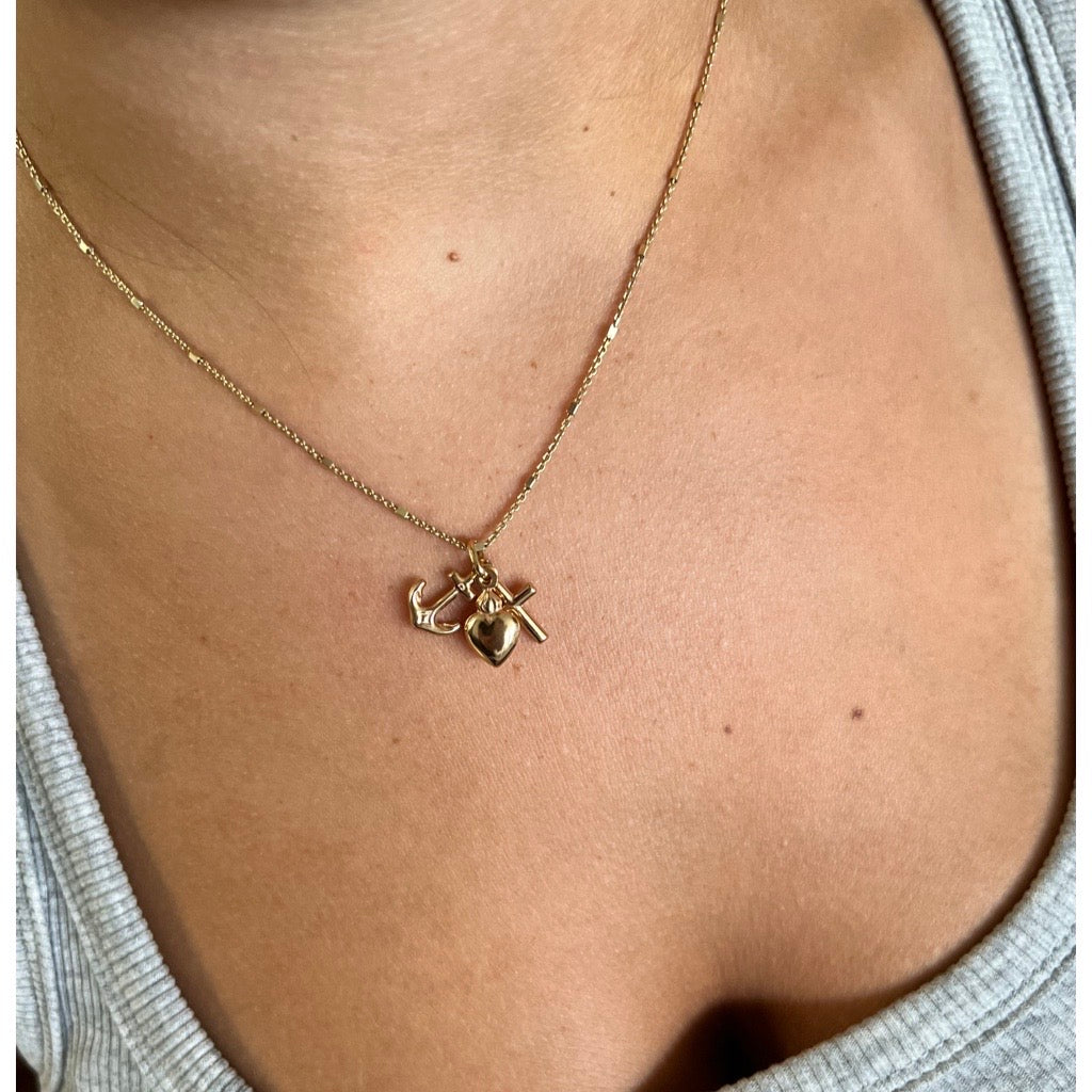 Heart Cross Anchor  Pendant in 9kt Yellow Gold