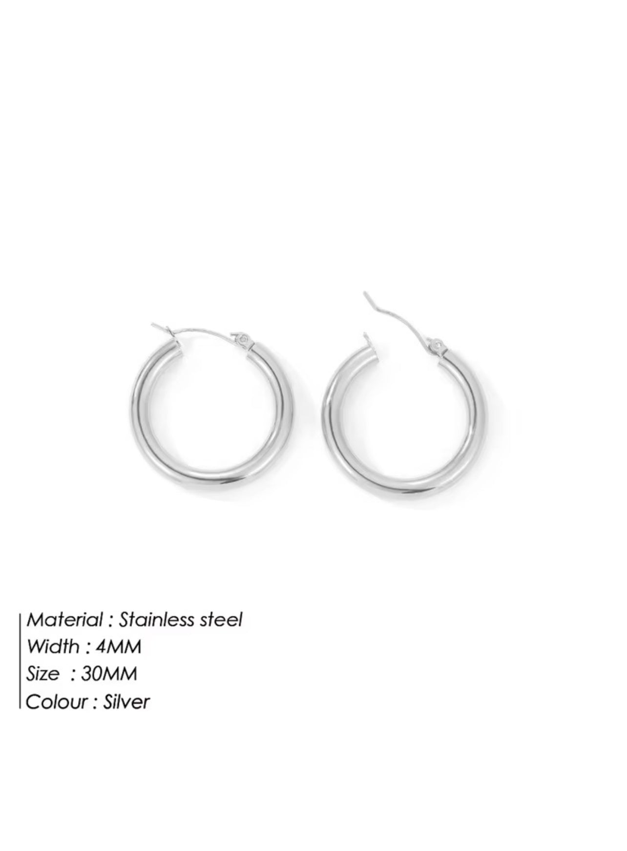 30mm x 4mm Silver Hoop Earrings