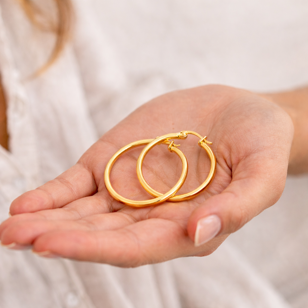 9ct Yellow Gold Hoop Earrings 30mm x 2mm