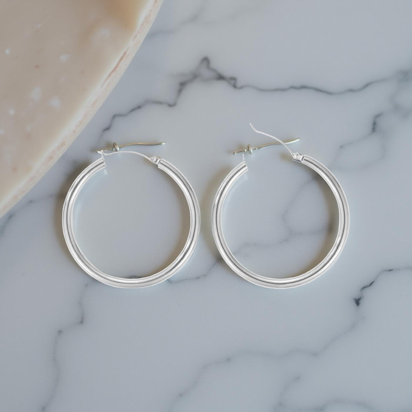 50mm x 4mm Silver Hoops Earrings