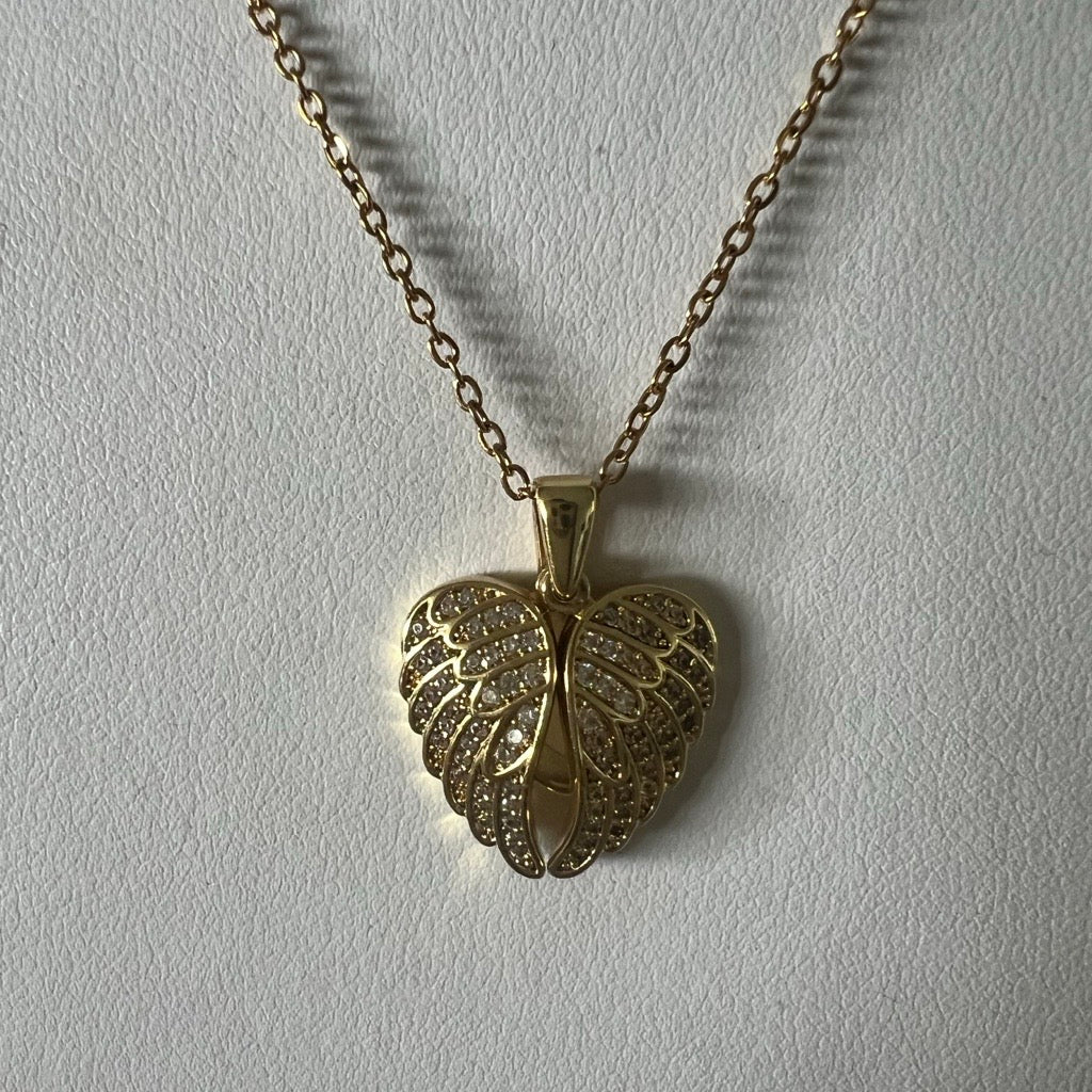 Angel Wings Necklace with embellished wings in cubic zirconias