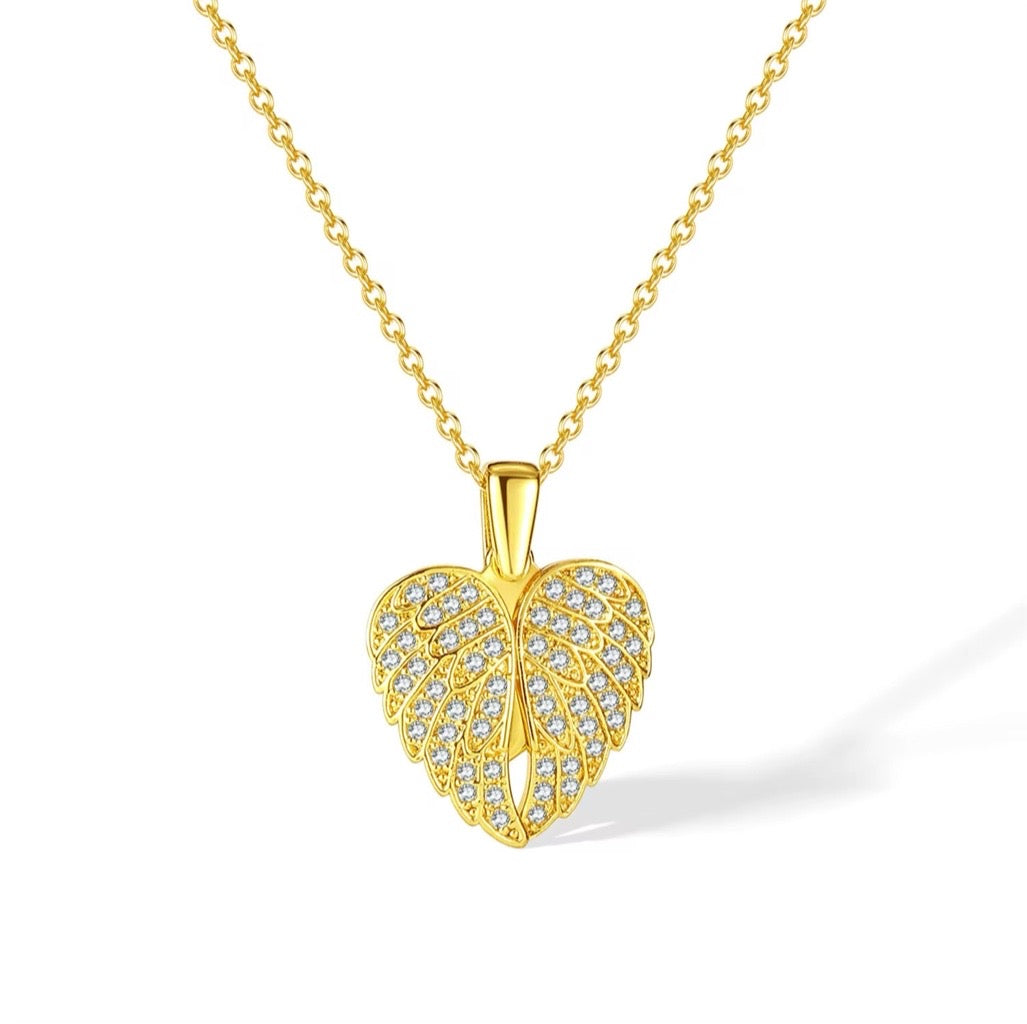 Angel Wings Necklace with embellished wings in cubic zirconias