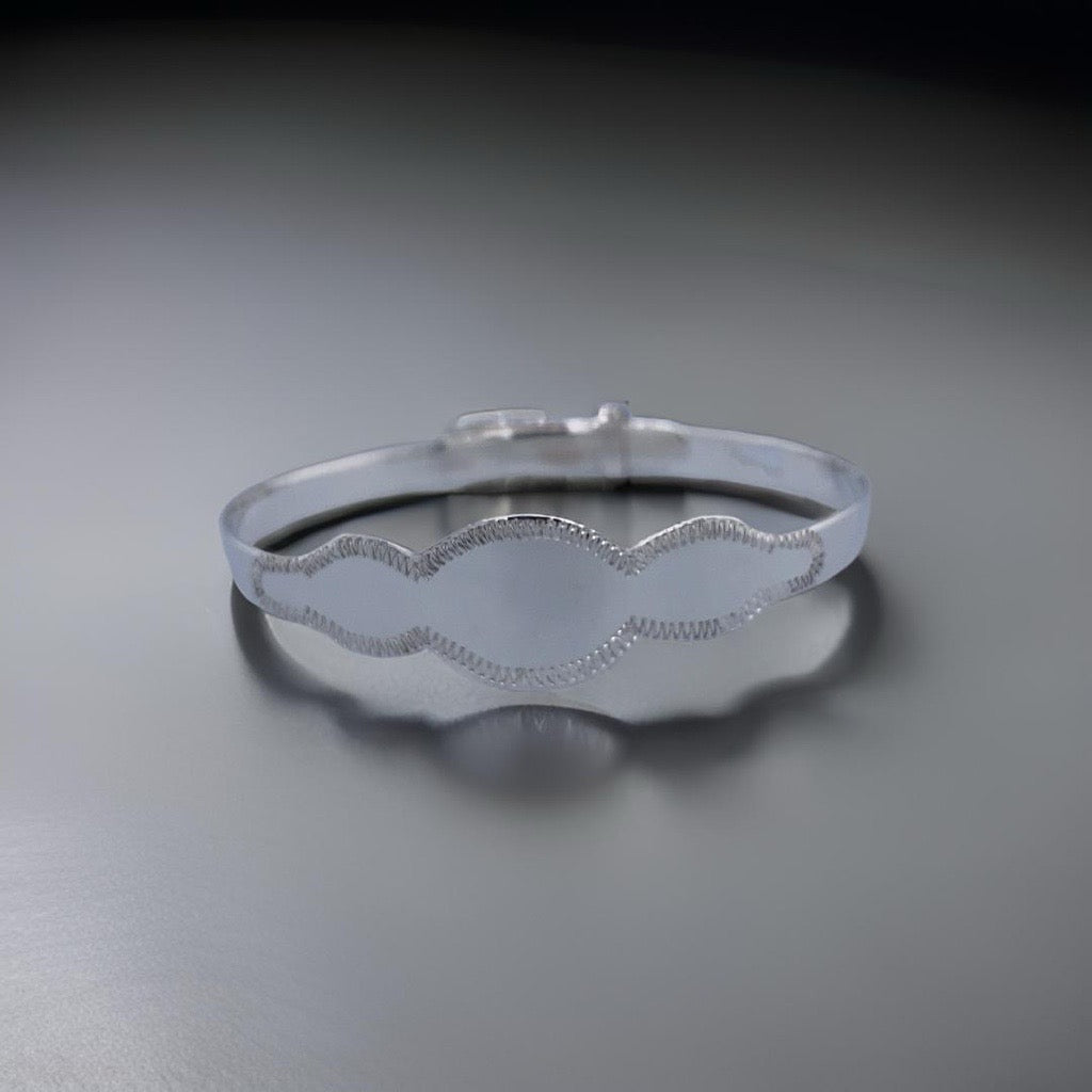 Silver Baby Bangle with scallop detail and place for cusomised engraving
