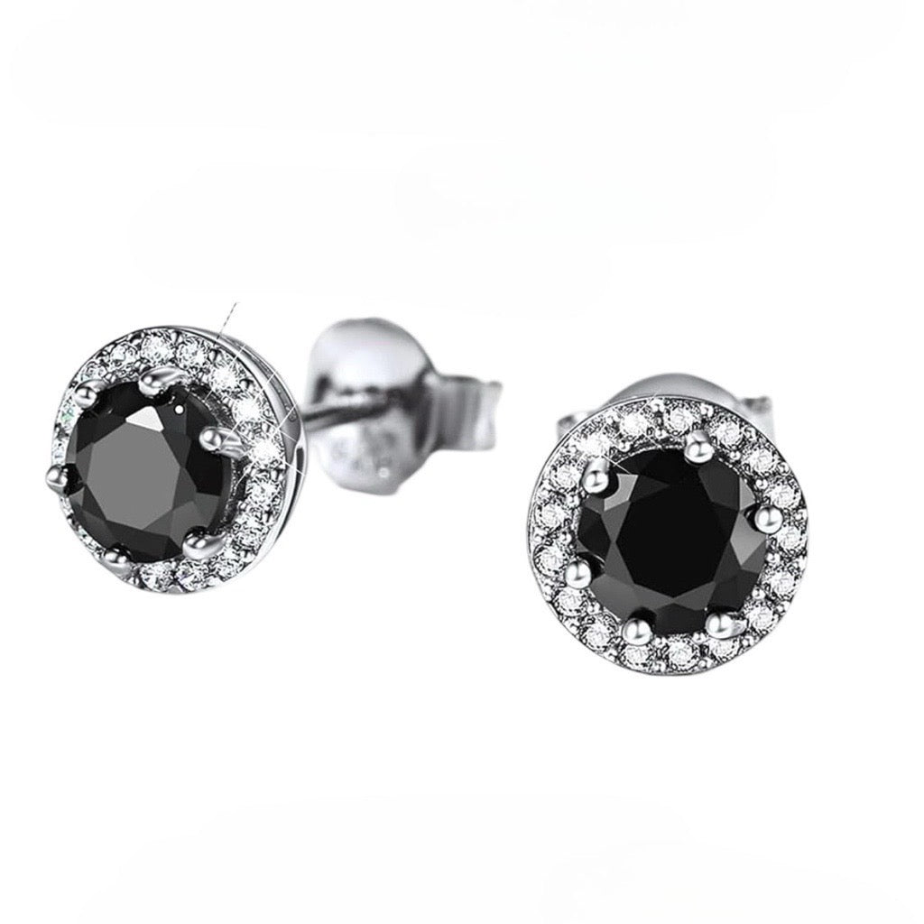 Black Pave Setting Stud Earrings in Sterling Silver
