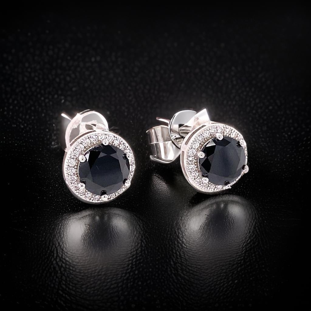 Black Pave Setting Stud Earrings in Sterling Silver