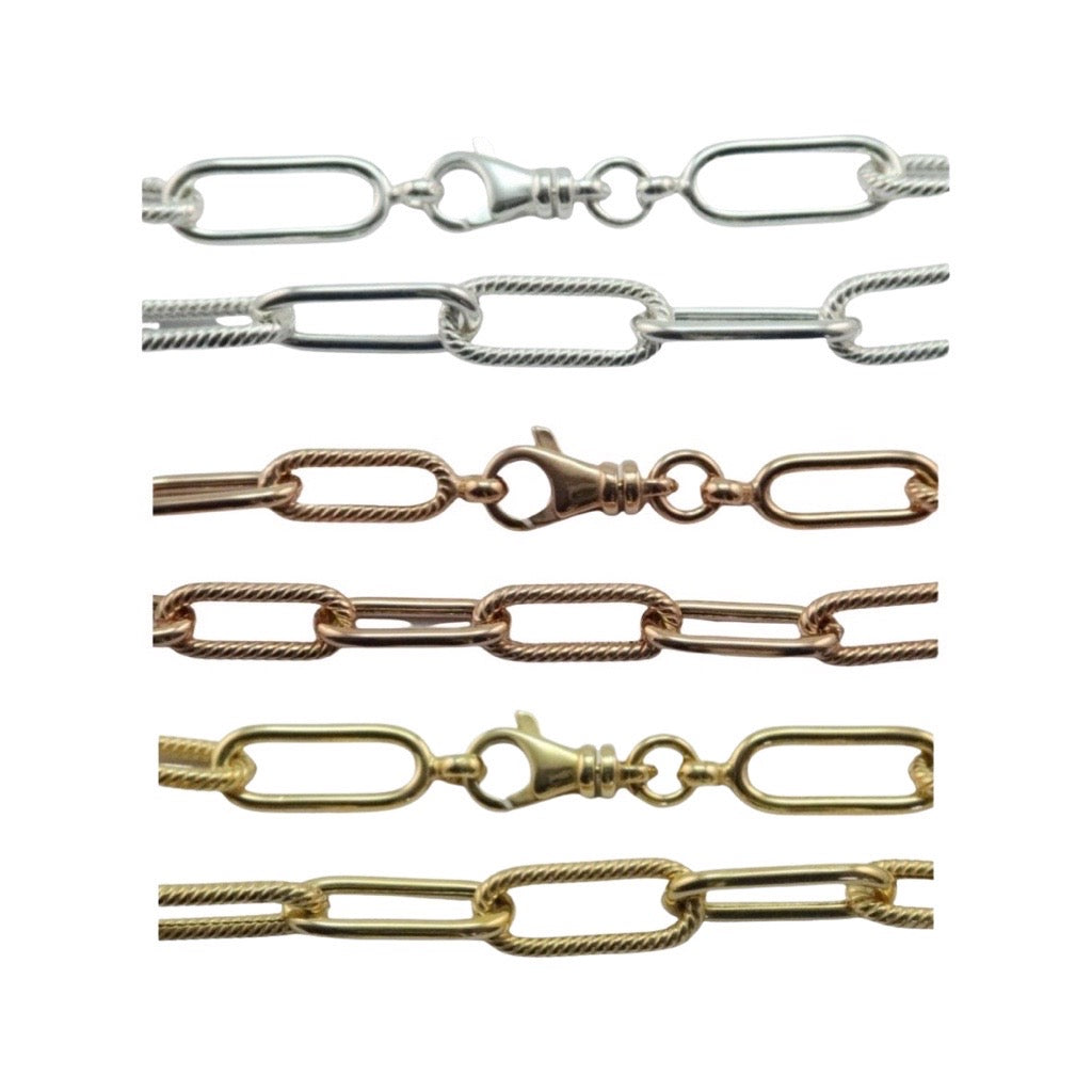 silver, rose and yellow bold paperclip bracelets