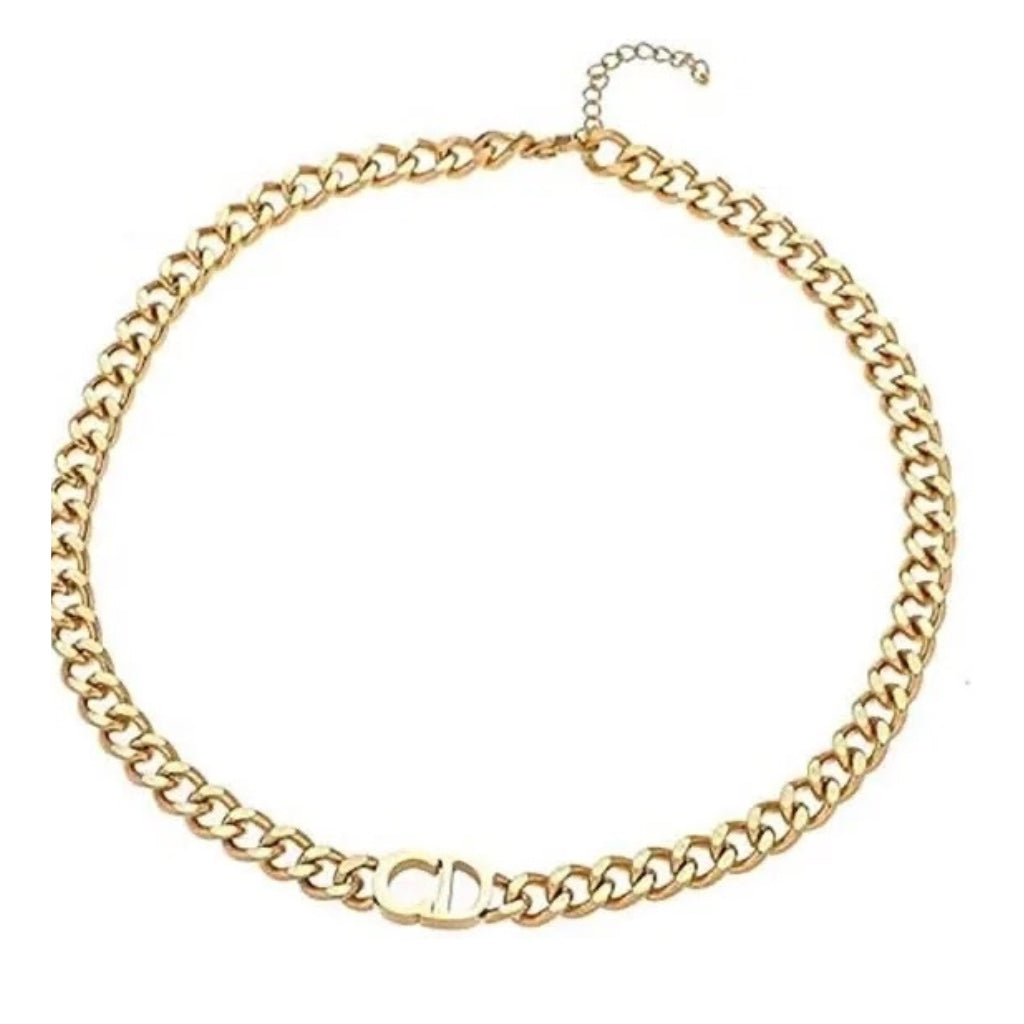 Curb necklace in gold stainless steel with CD initials