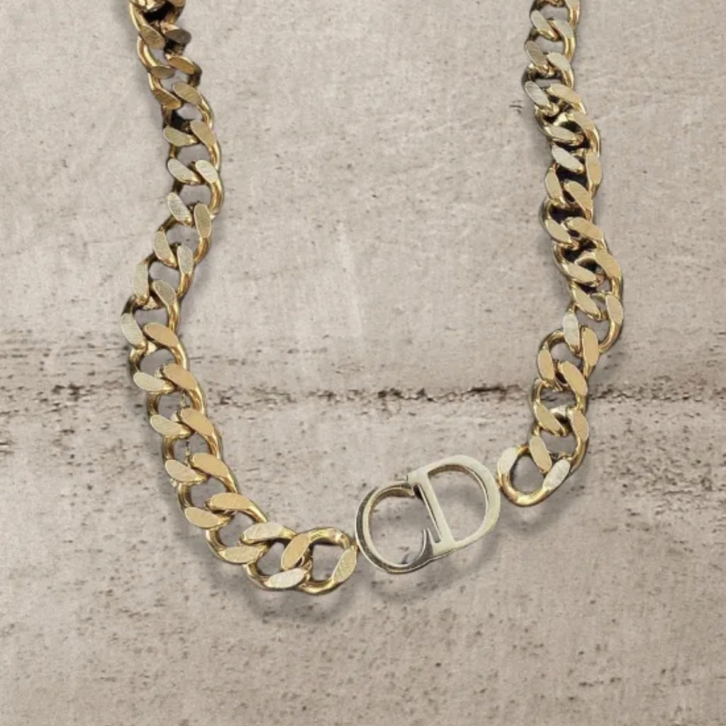 Curb necklace in gold stainless steel with CD initials