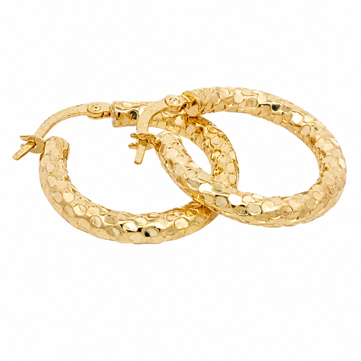 9CT Yellow Gold Textured Fancy Hoop Earrings 21.5mm