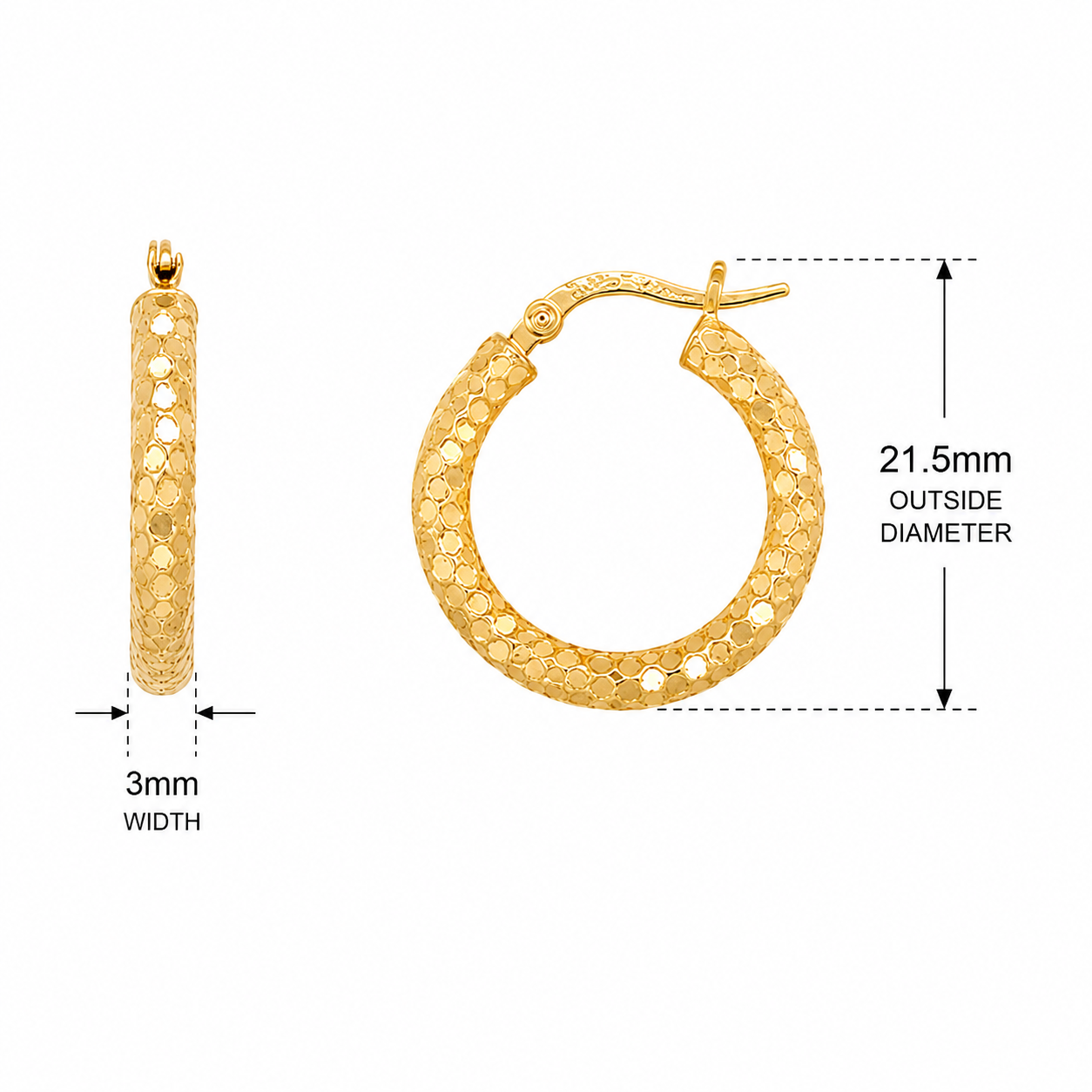 9CT Yellow Gold Textured Fancy Hoop Earrings 21.5mm