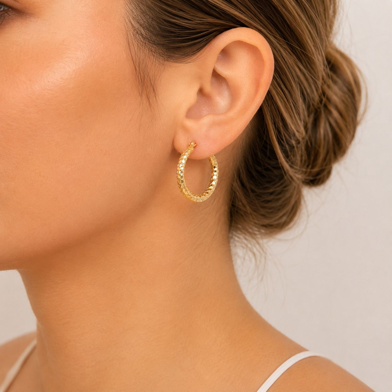 9CT Yellow Gold Textured Fancy Hoop Earrings 21.5mm