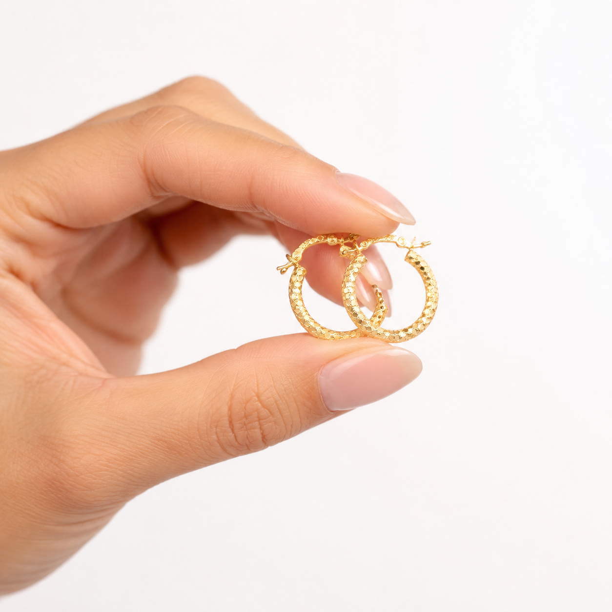 9CT Yellow Gold Textured Fancy Hoop Earrings 21.5mm
