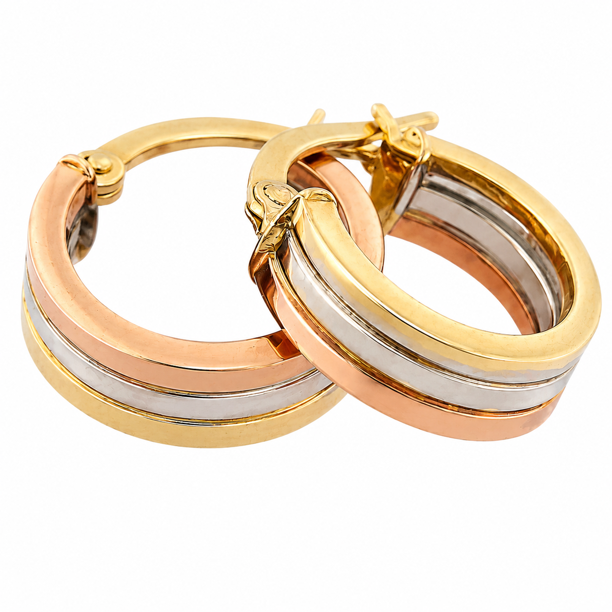 9CT Yellow, White & Rose Gold Hoop Earrings – 14mm x 4.5mm
