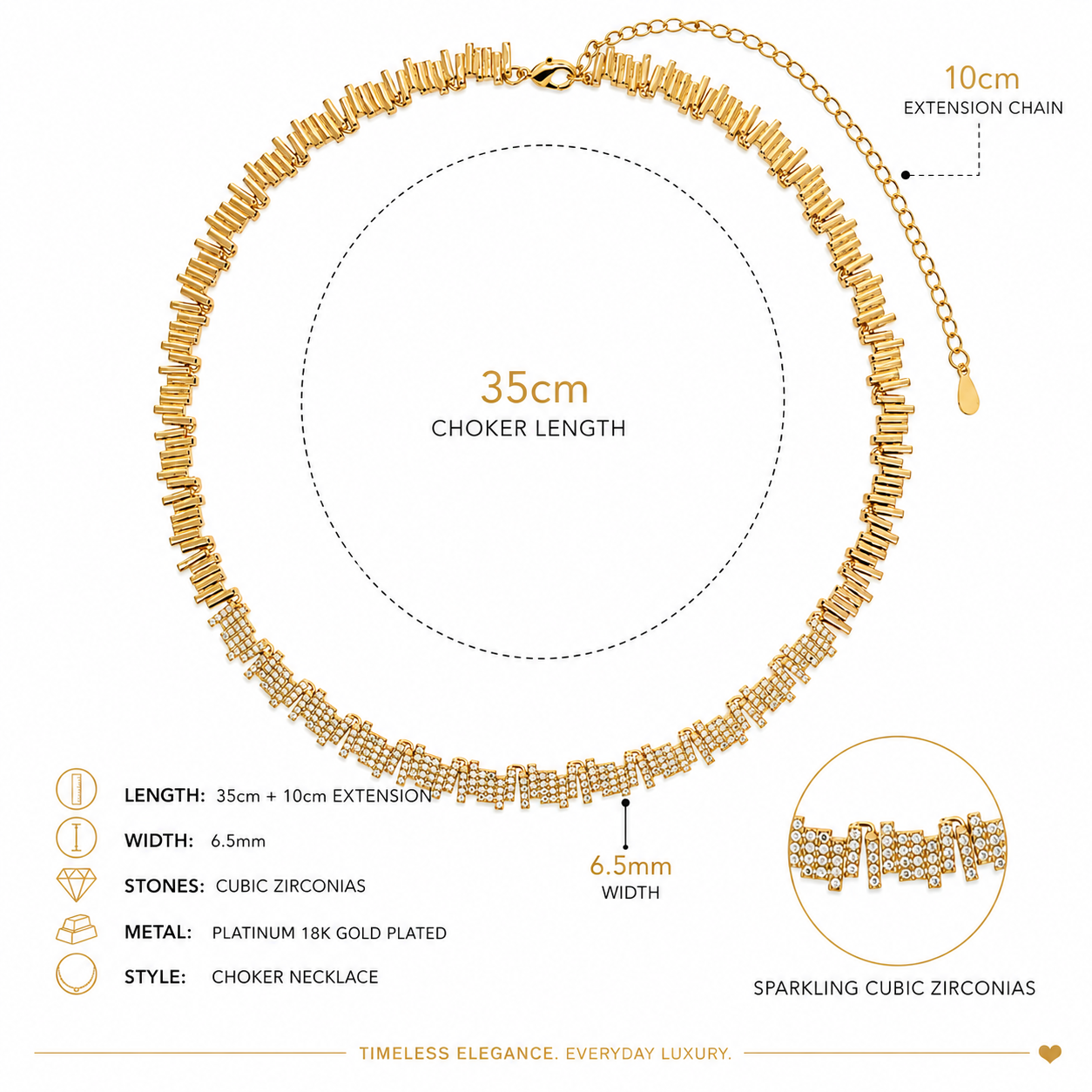 18k Gold Plated Pave' Choker Necklace