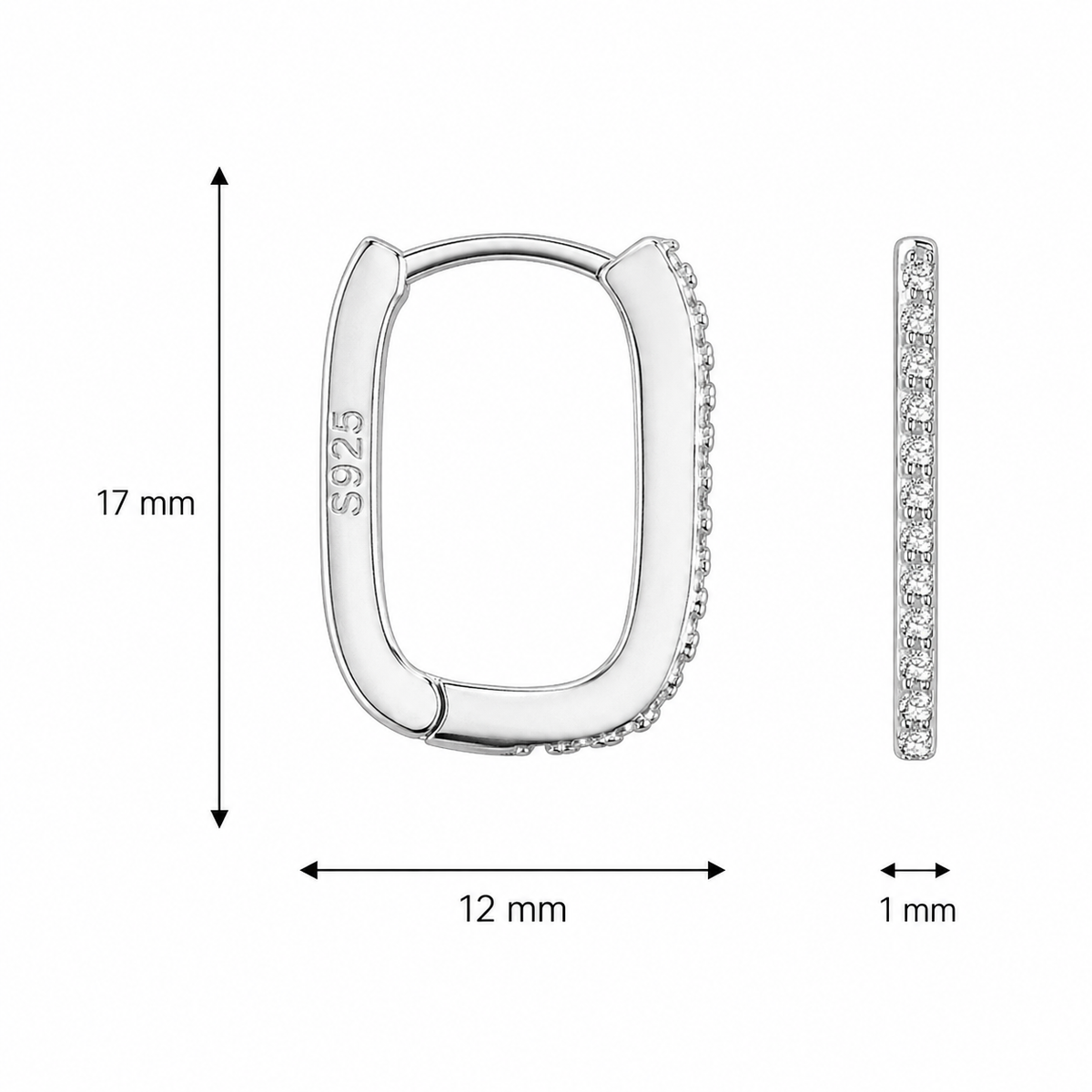 Rectangular Huggie Earrings 17mm x 12mm with Cubic Zirconia