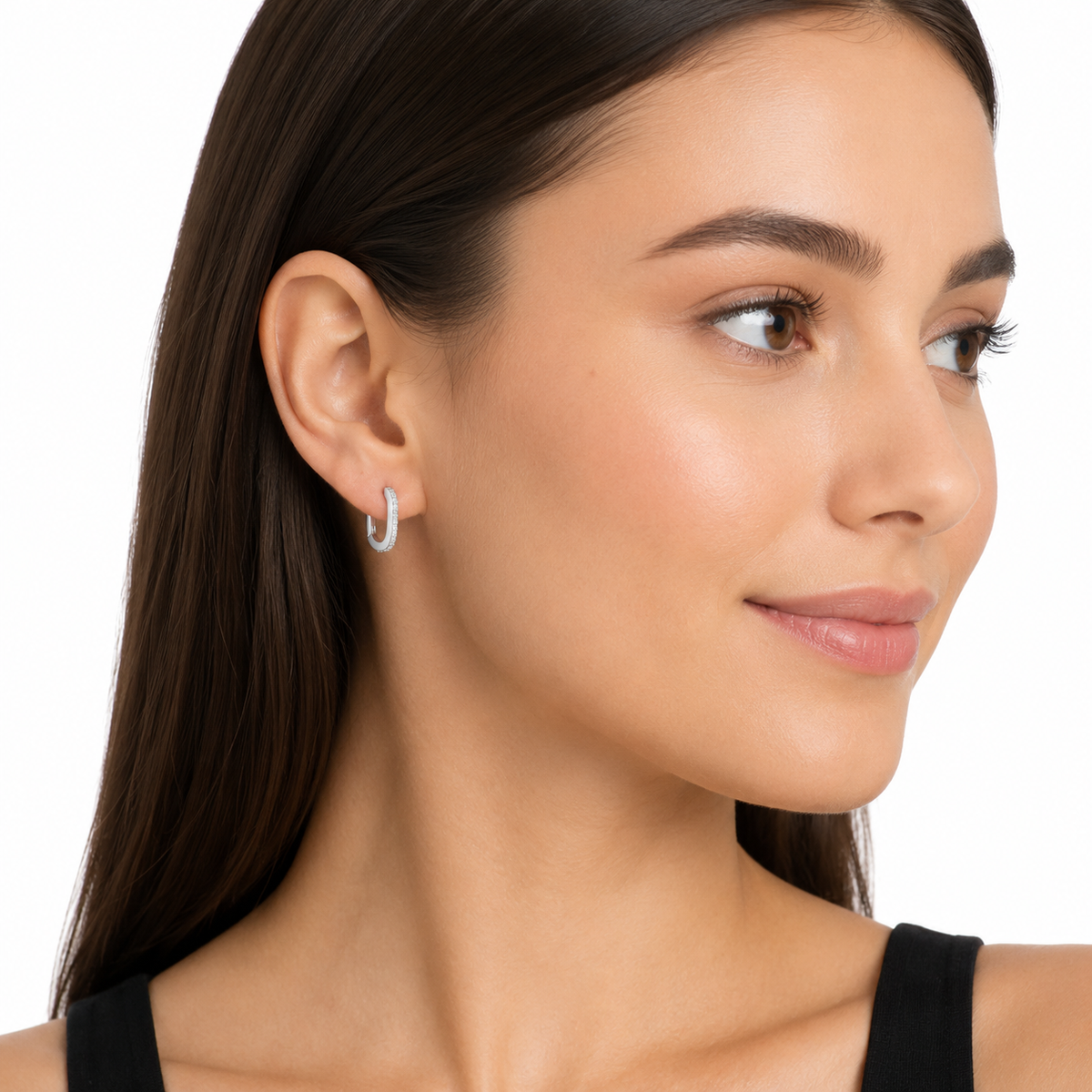 Rectangular Huggie Earrings 17mm x 12mm with Cubic Zirconia