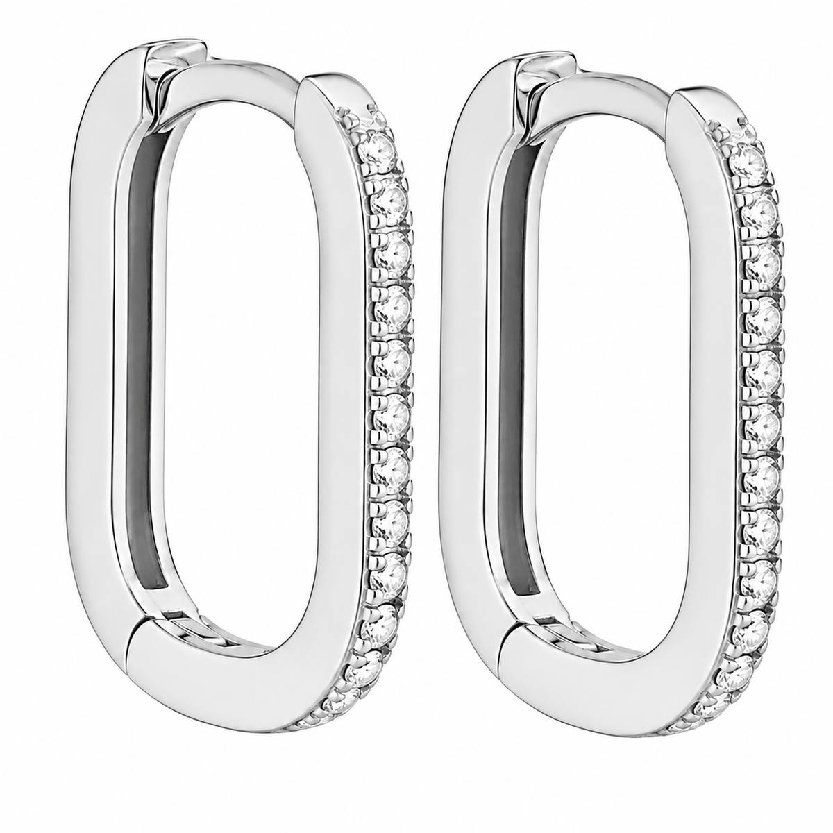 Rectangular Huggie Earrings 17mm x 12mm with Cubic Zirconia
