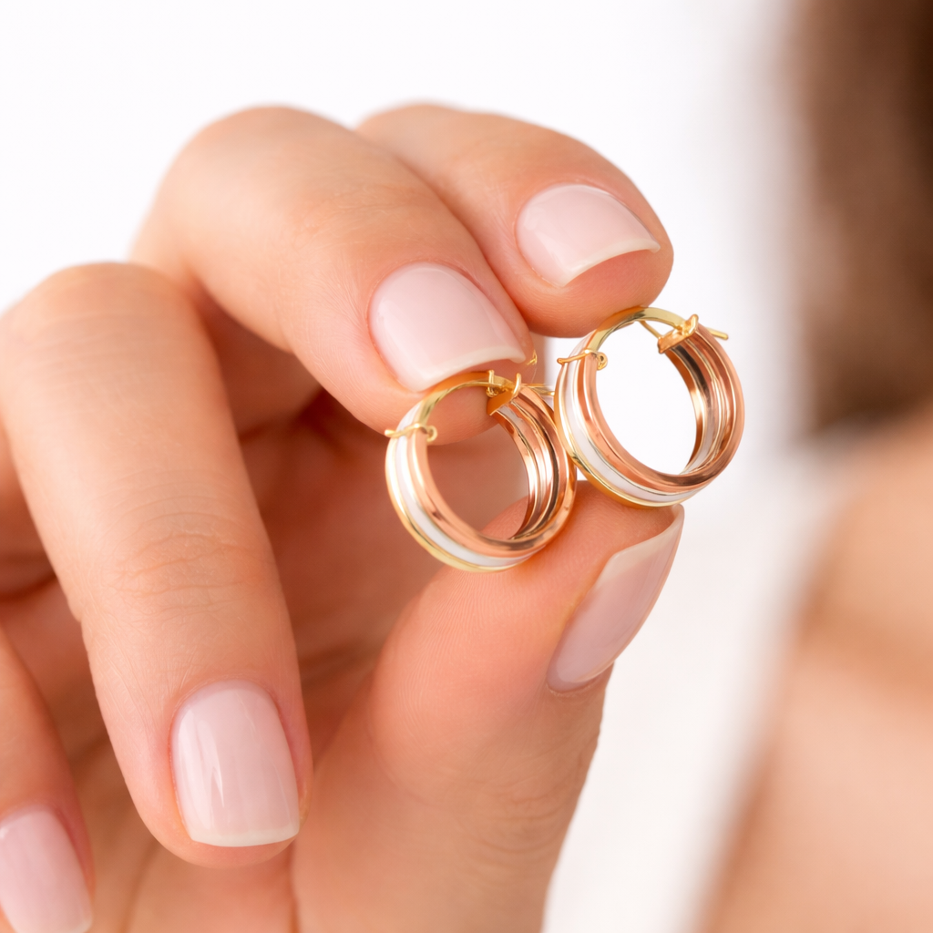 3 Colour Gold Hoop Earrings 14mm x 4.5mm