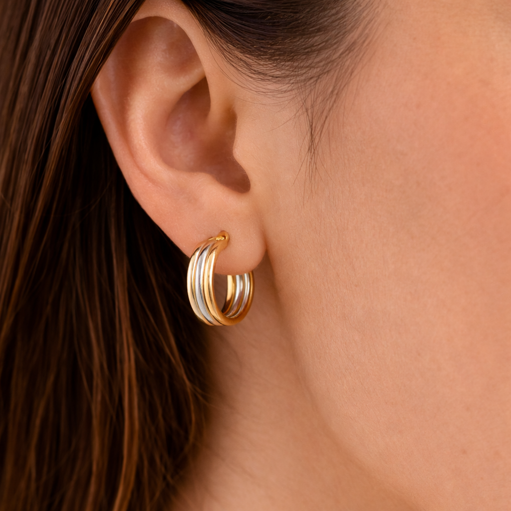 3 -Colour Gold Hoop Earrings 18mm x 4.5mm