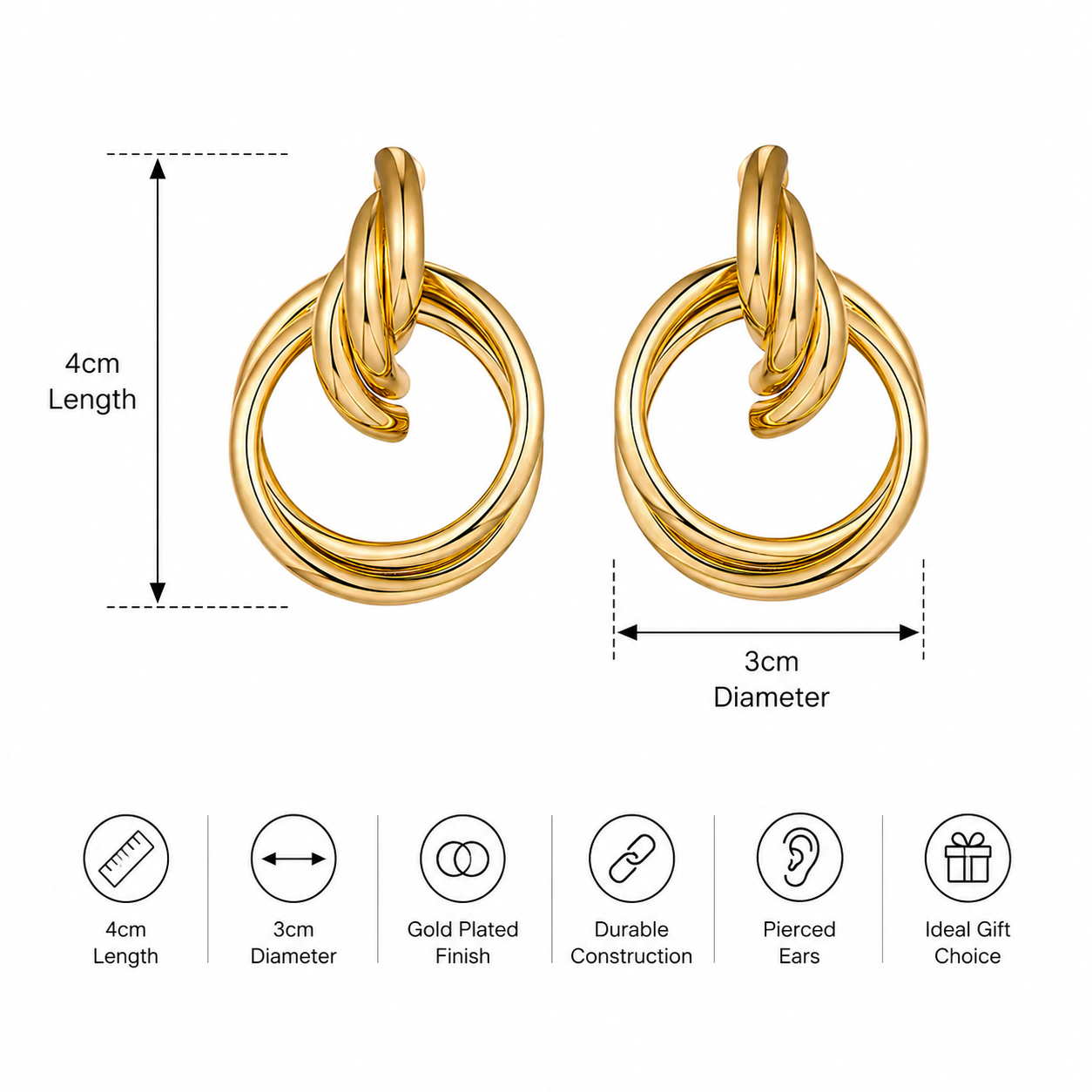 Vixen Contemporary Statement Hoop Earrings 4cm x 3cm