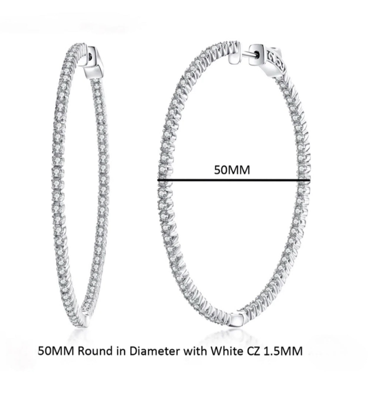 Dazzling Hoop Earrings 50mm Diameter with cubic zirconias 