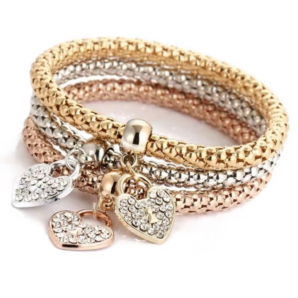 Fope Trio with Heart Charms embellished in cubic zirconias