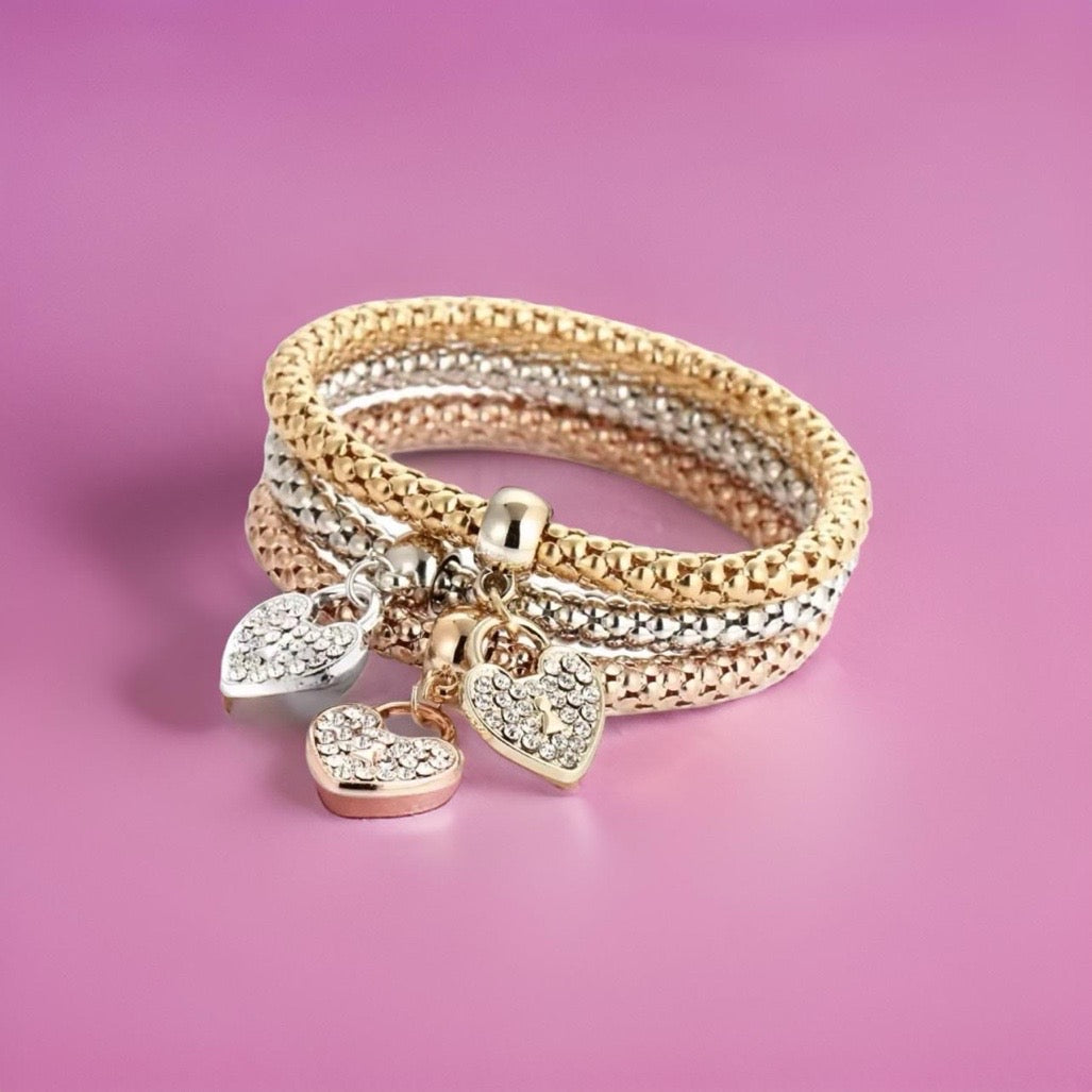 Fope Trio with Heart Charms embellished in cubic zirconias