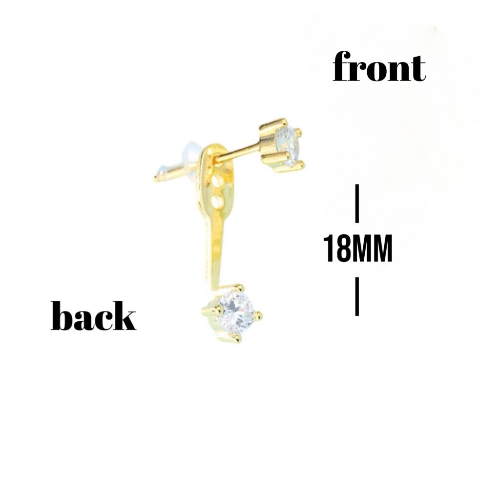 front and back single stud with cubic zirconias top and bottom