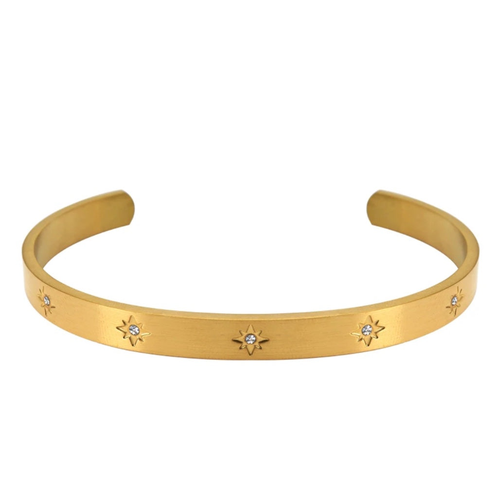 Gold Cuff Bangle with Starburst Cubic Zirconias