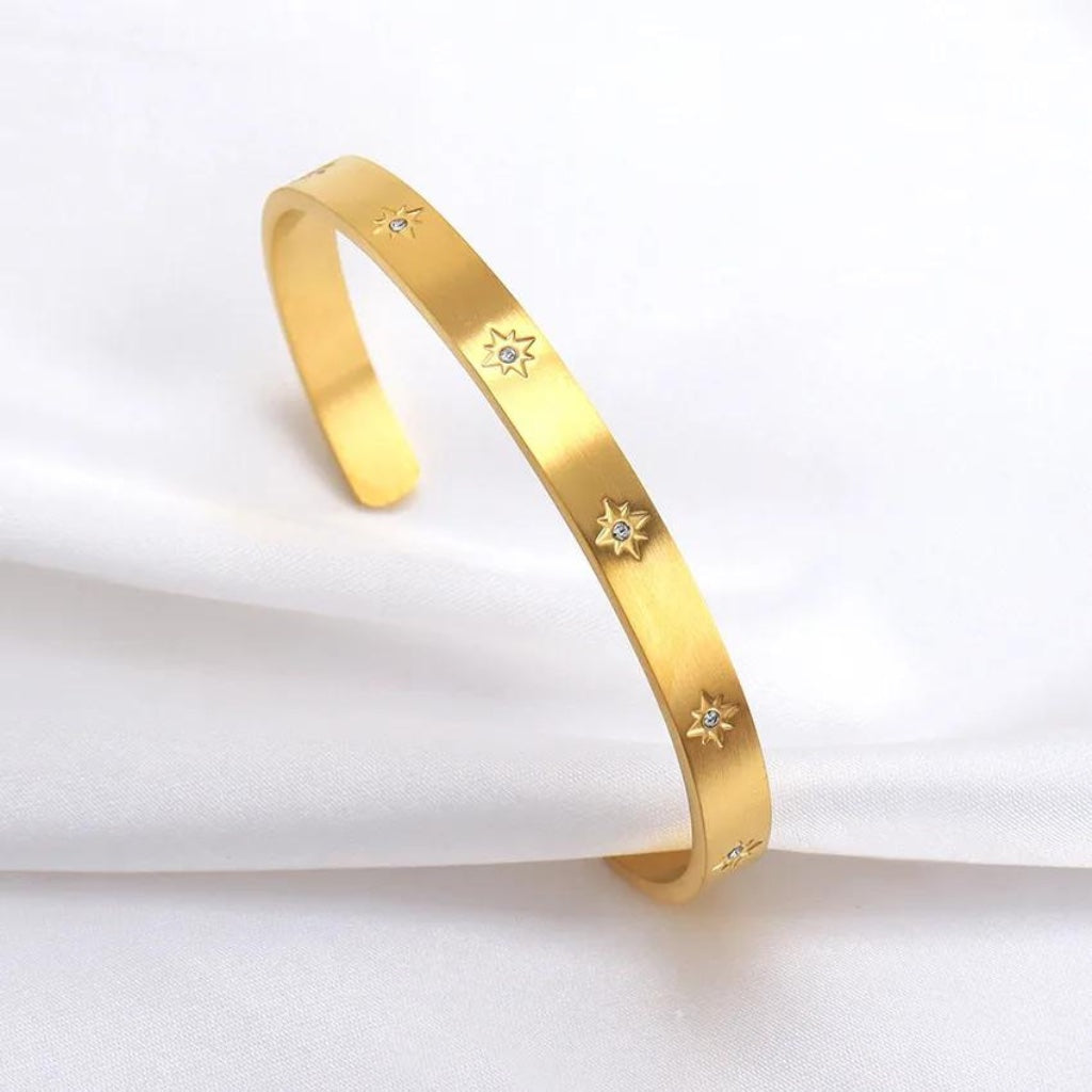 Gold Cuff Bangle with Starburst Cubic Zirconias