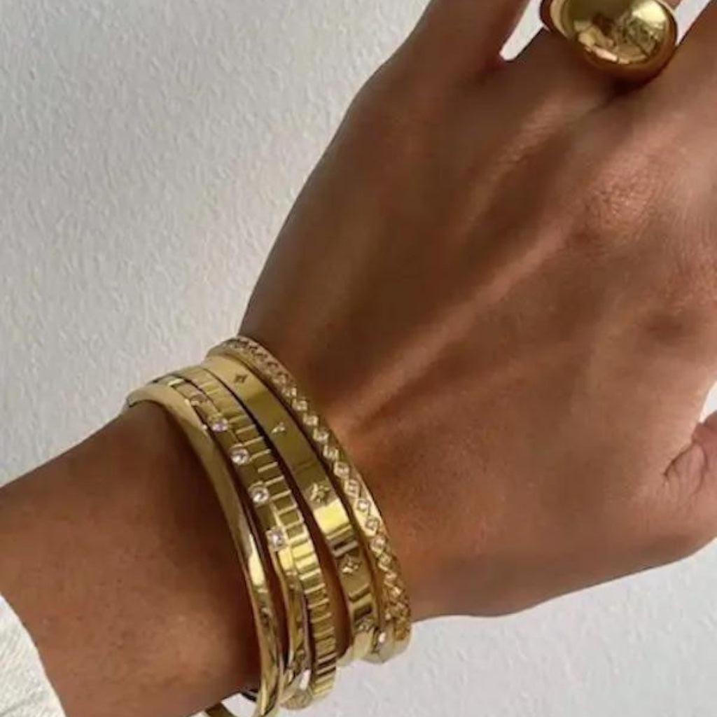 Gold Cuff Bangle with Starburst Cubic Zirconias