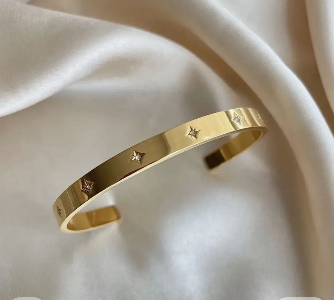 Gold Cuff Bangle with Starburst Cubic Zirconias