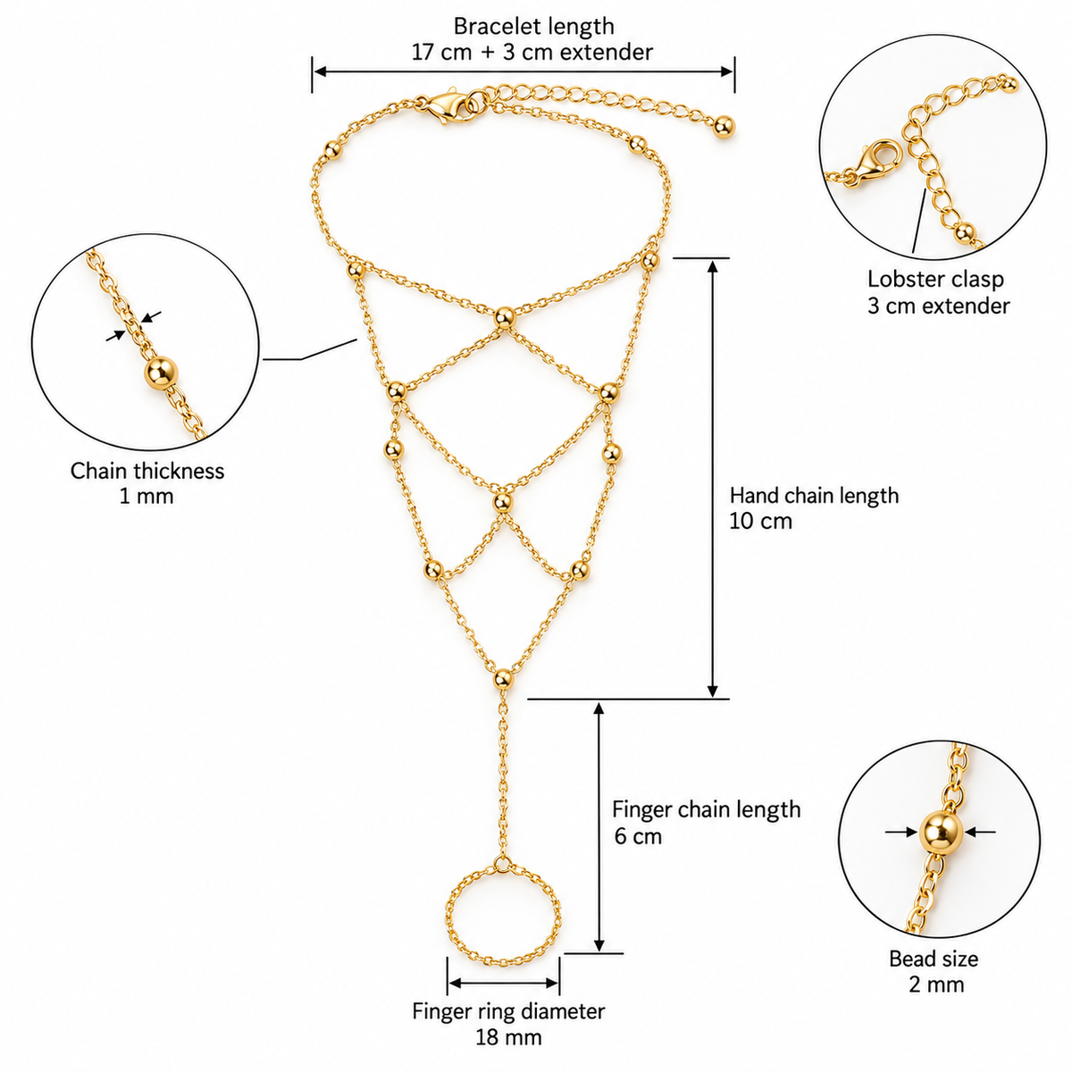 Vixen Gold Plated Diamond Lattice Hand Chain Bracelet