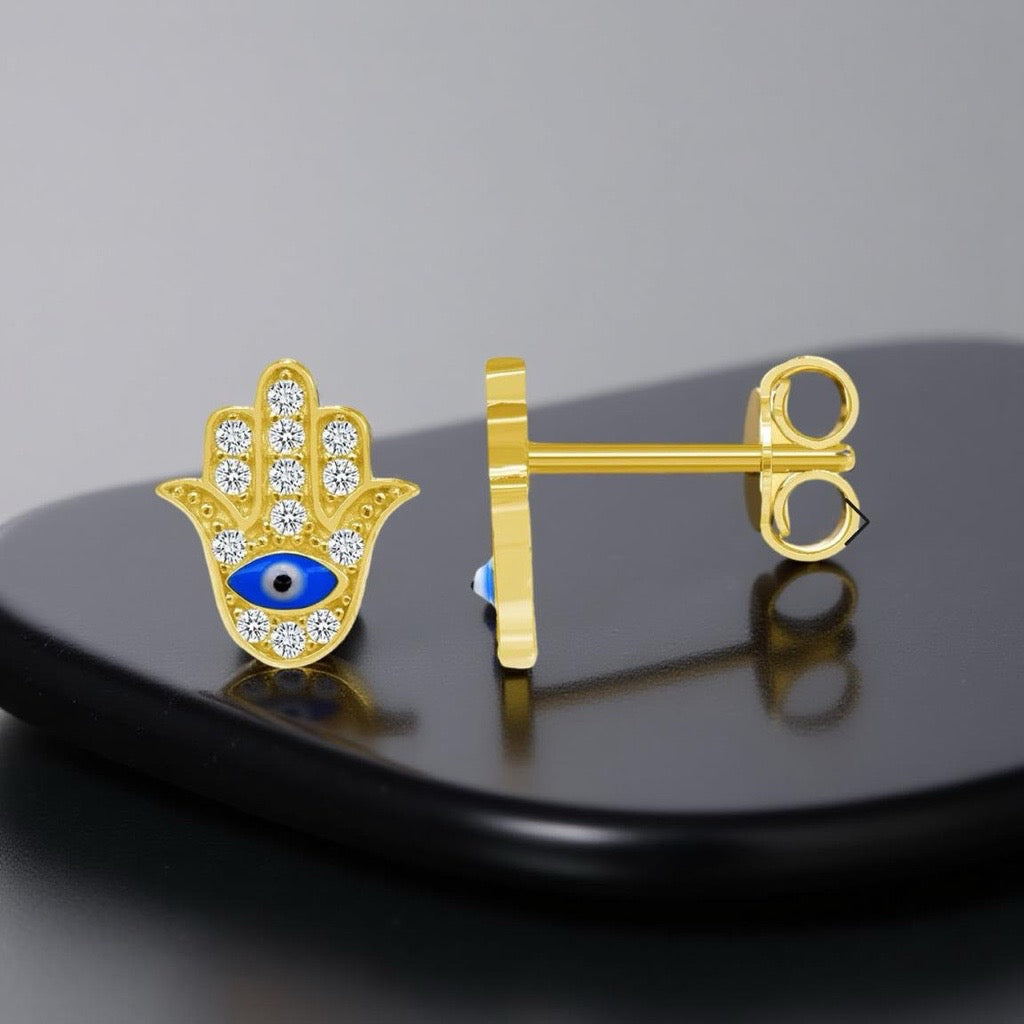 Hamsa Stud Earrings in 9ct Gold