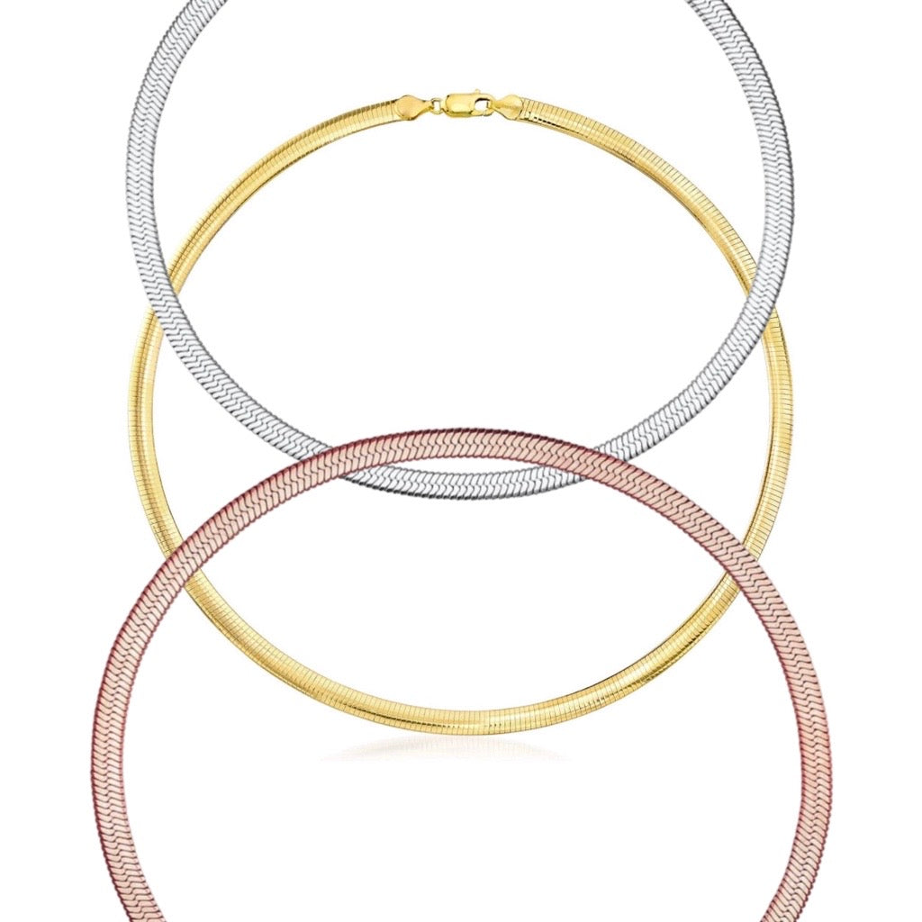 herringbone ankle chains in sterling silver or rose gold plated or yellow gold plated. imported from italy