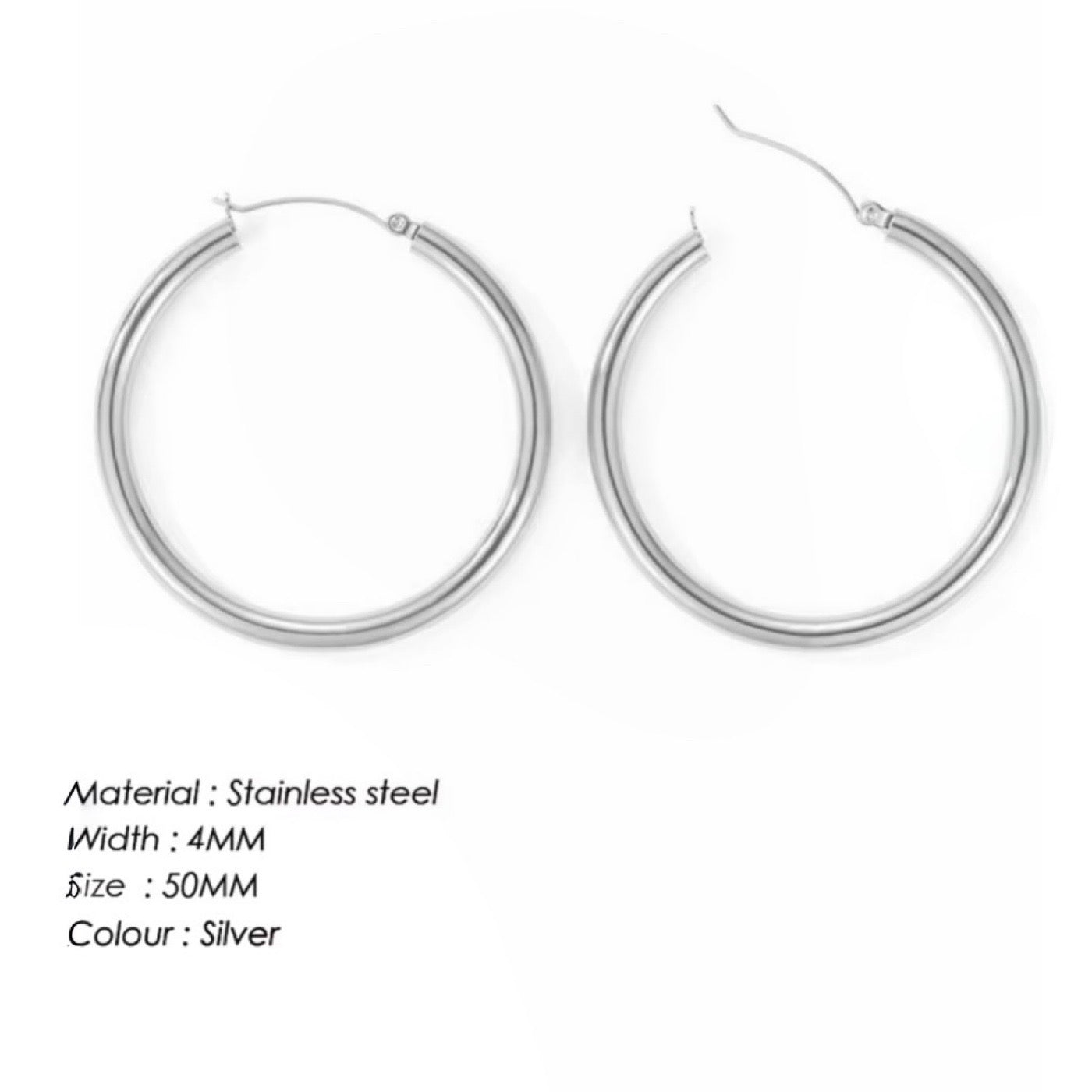 50mm x 4mm Silver Hoops Earrings